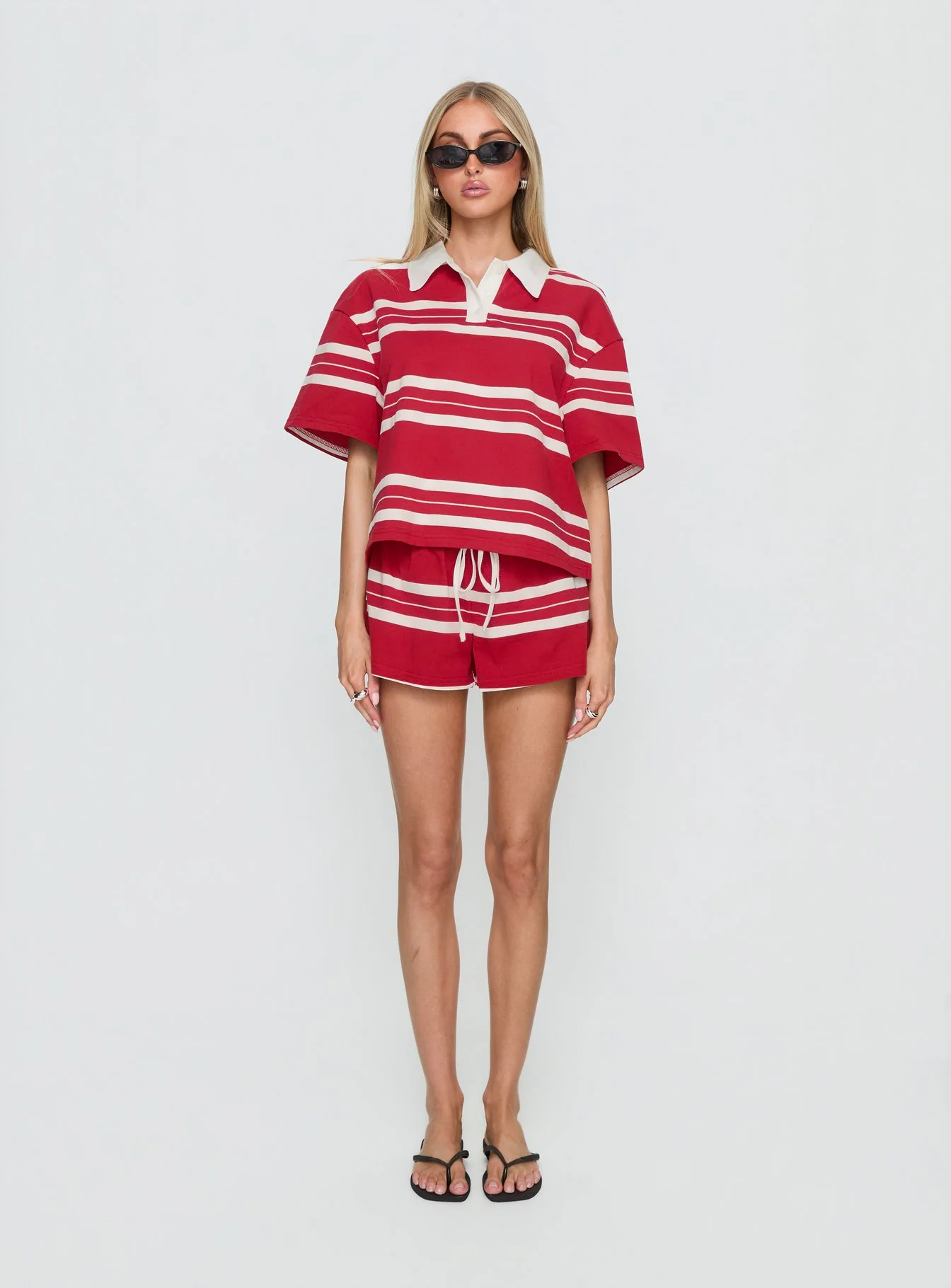 Aaren Boxy Polo Top Red Stripe - Image 7