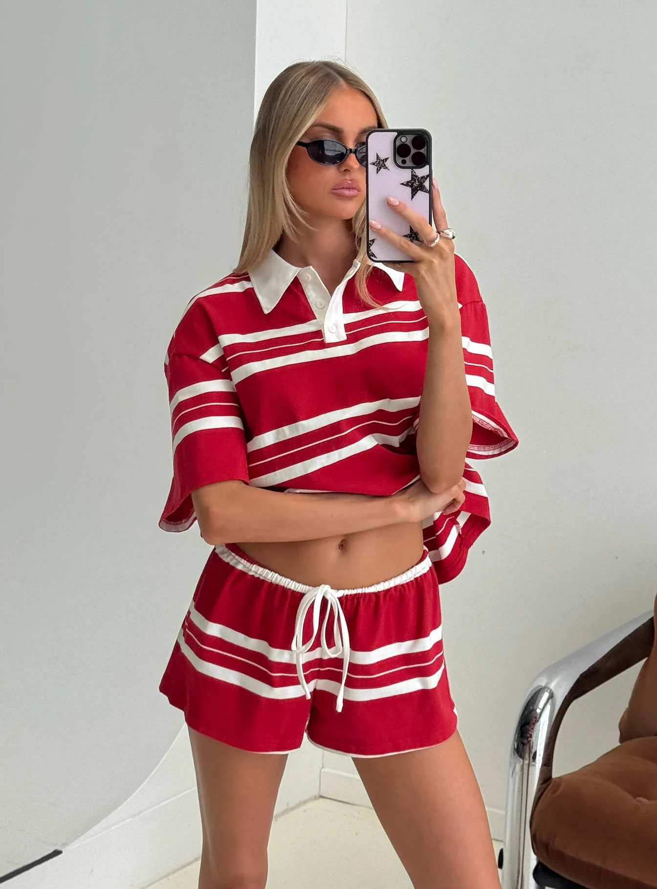Aaren Boxy Polo Top Red Stripe - Image 8