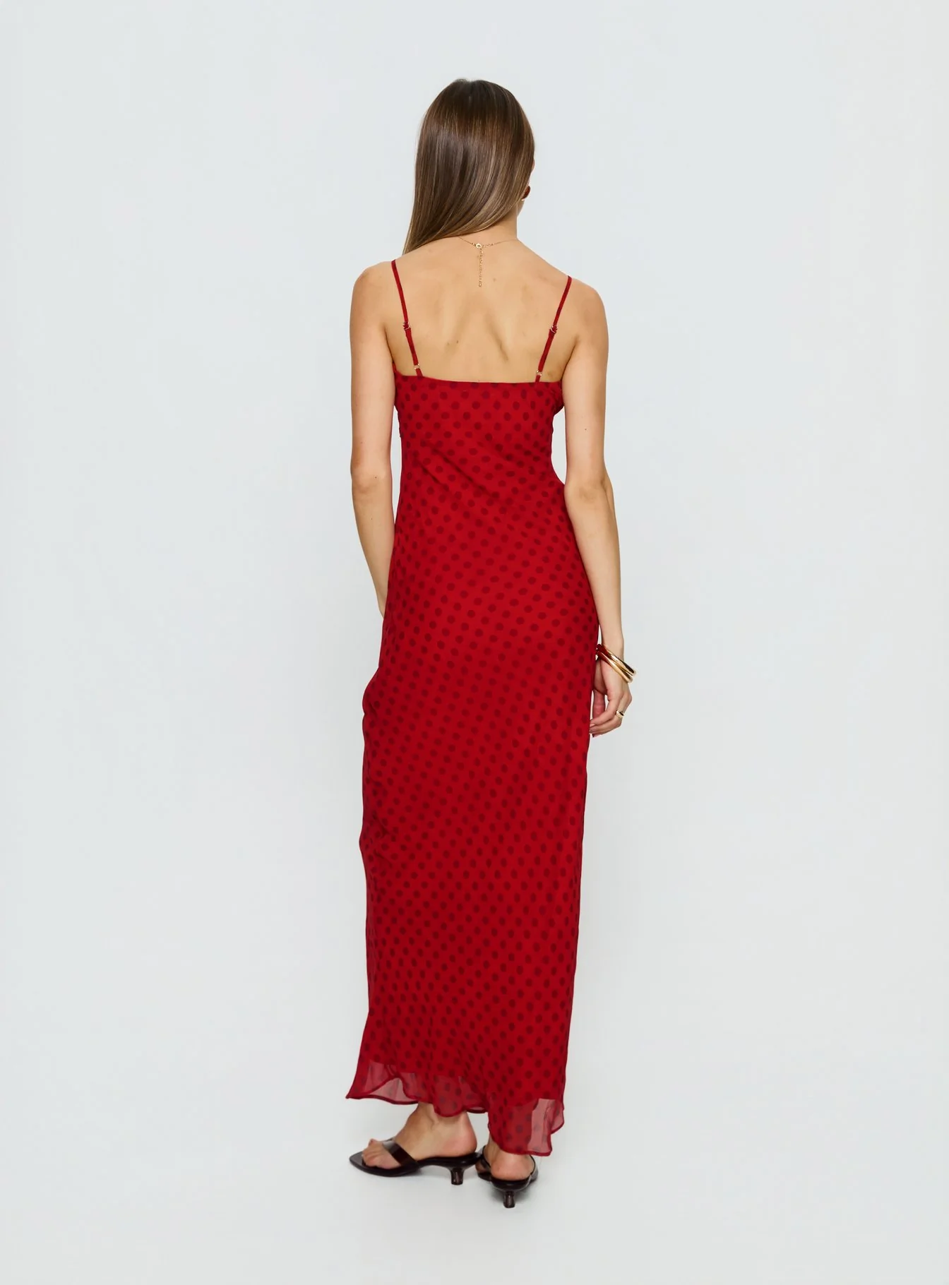 Adasia Lace V Neck Maxi Dress Red Polka Dot - Image 5