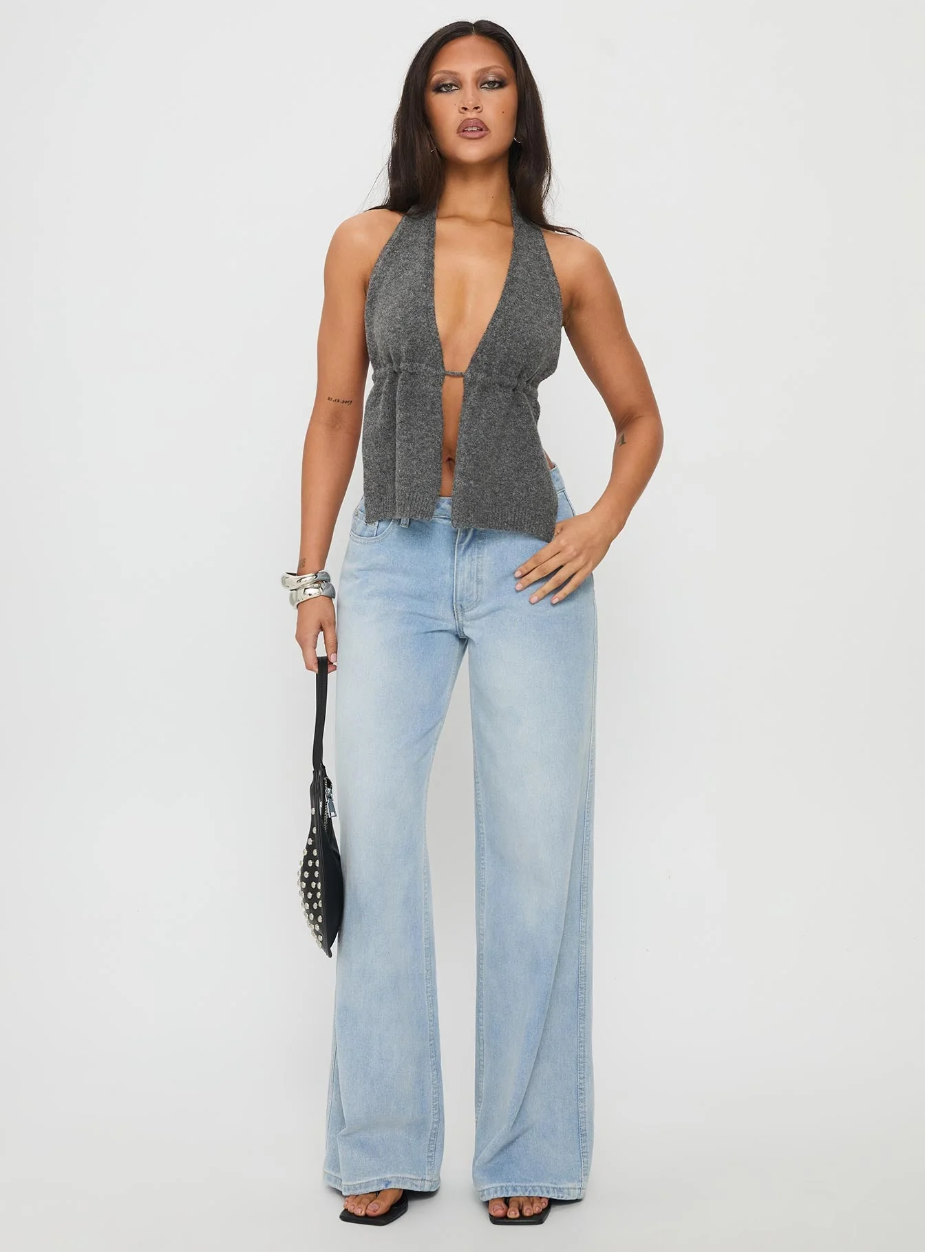 Addilyn Knit Halter Top Dark Grey - Image 2