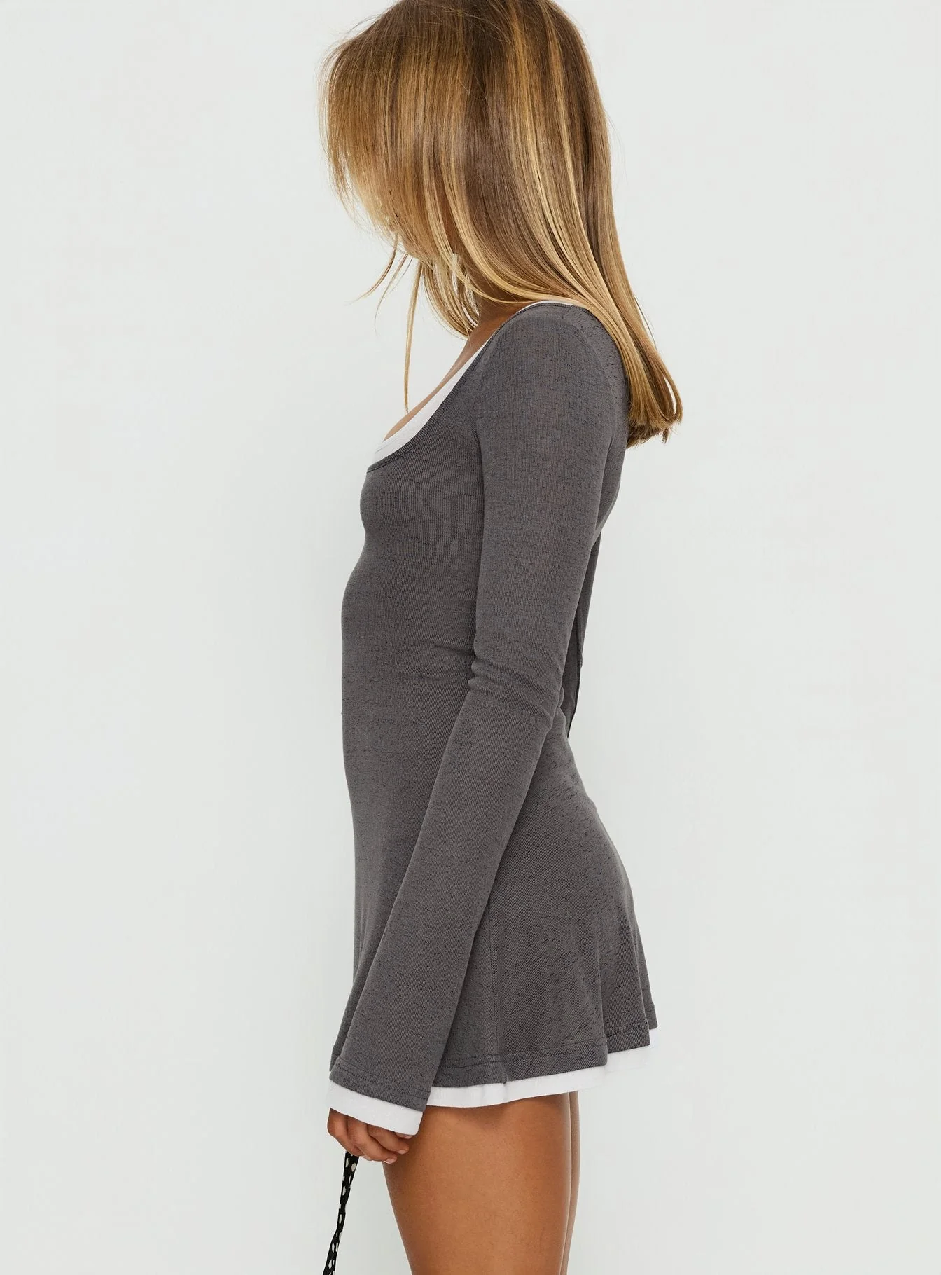 Adoree Long Sleeve Layered Mini Dress Grey / White - Image 4