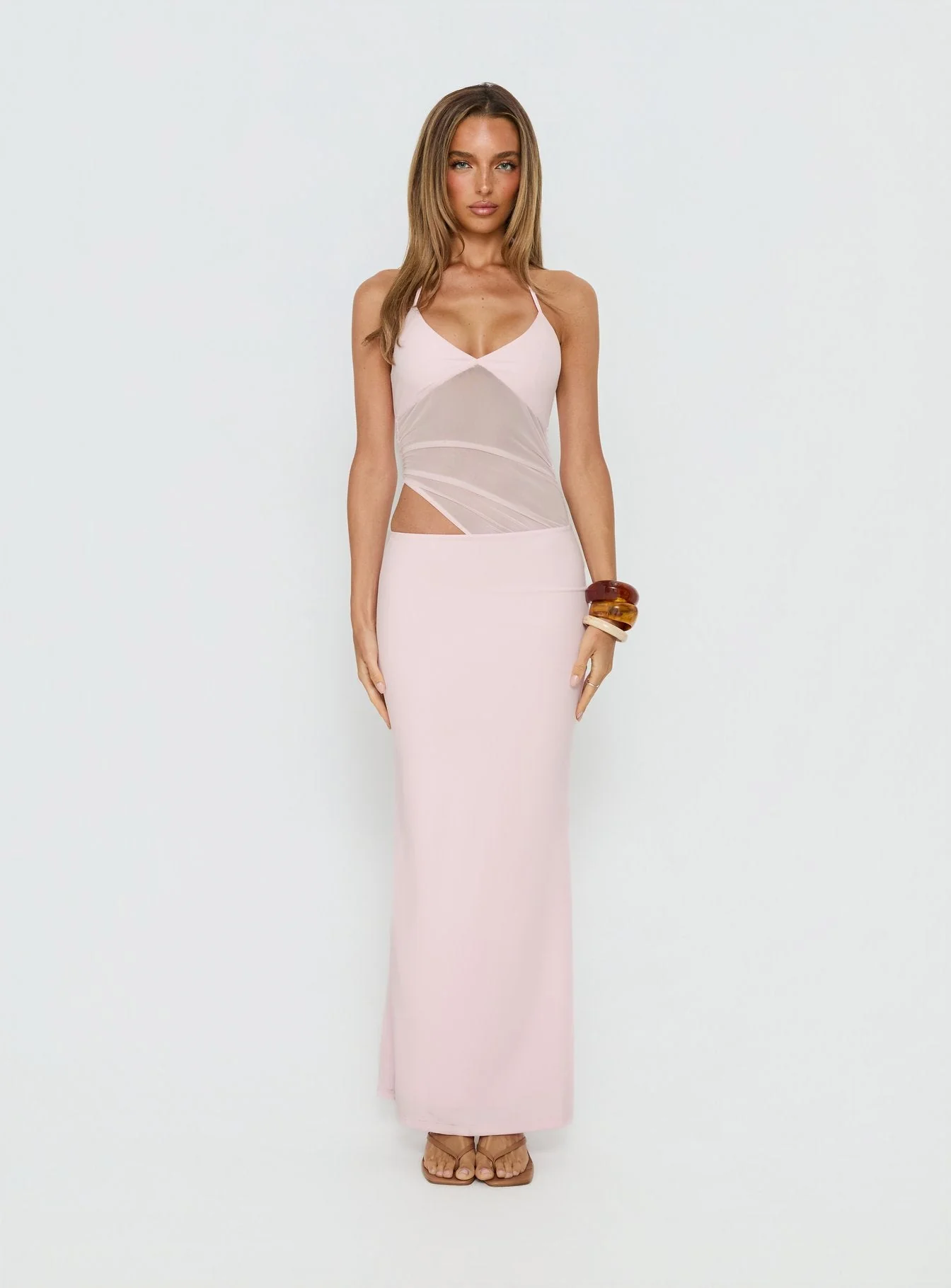 Afinity Sheer V Neck Maxi Dress Pink - Image 7