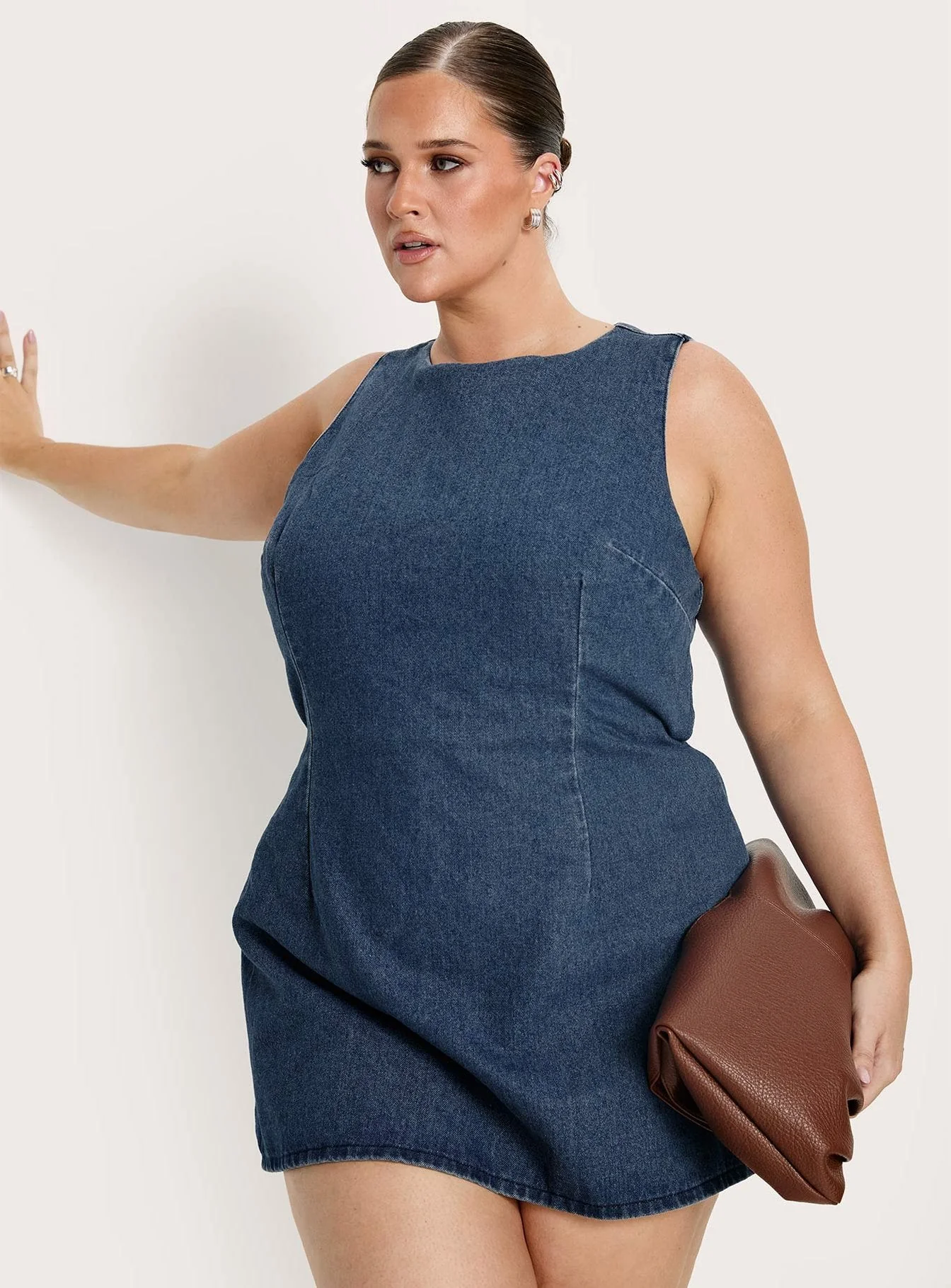 Ainsleigh Shift Denim Playsuit Mid Blue Wash Curve