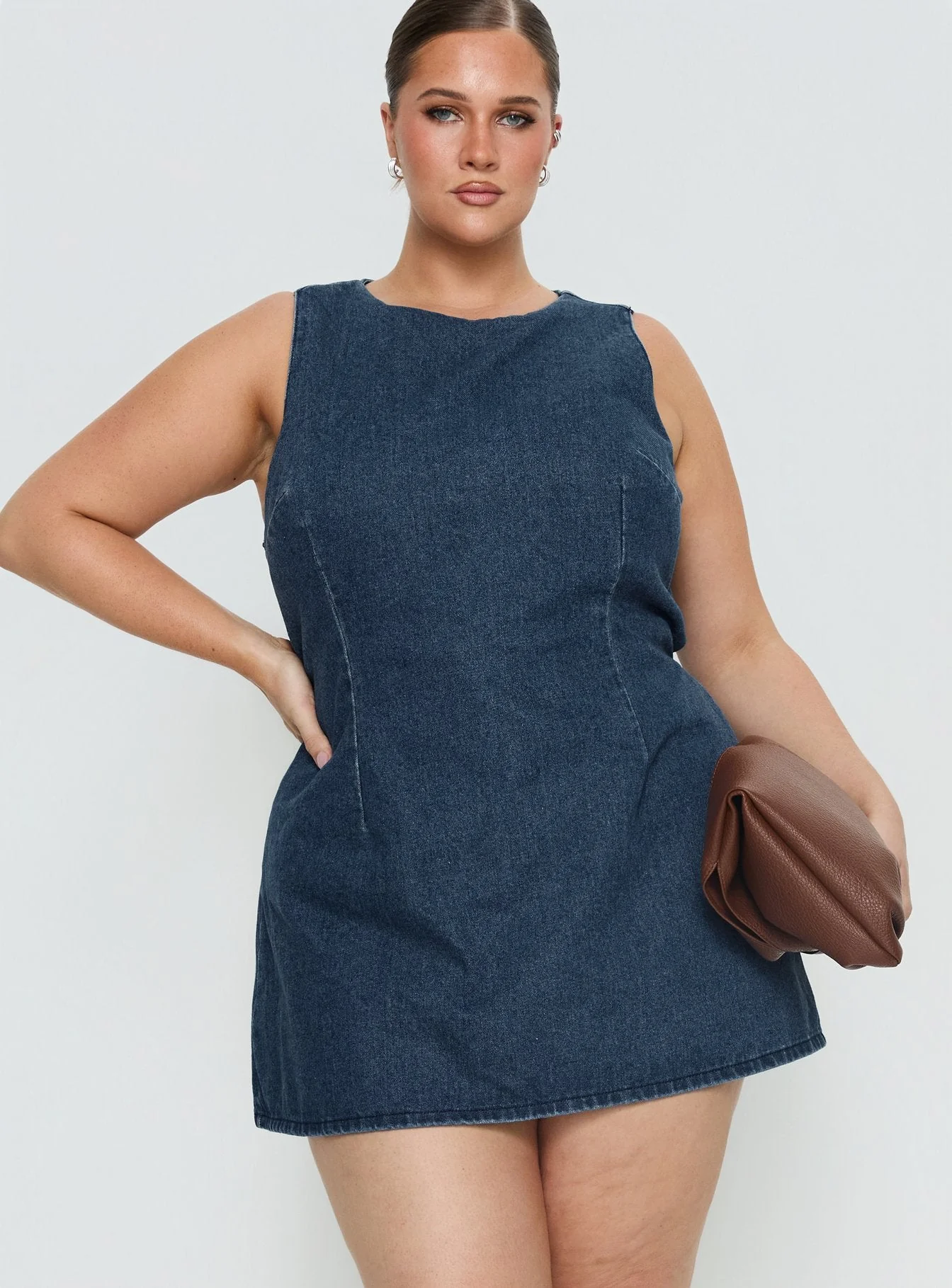 Ainsleigh Shift Denim Playsuit Mid Blue Wash Curve - Image 2