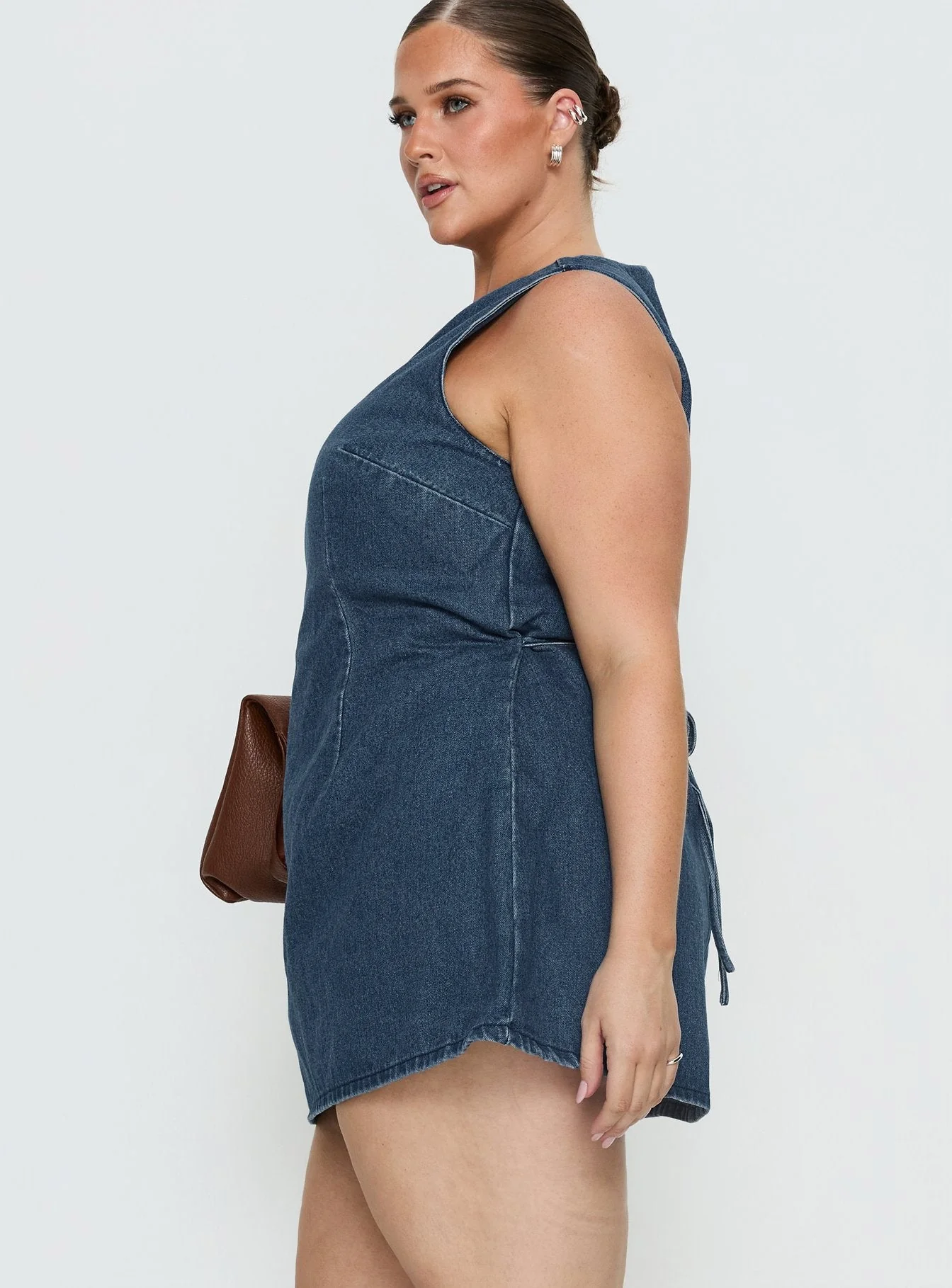 Ainsleigh Shift Denim Playsuit Mid Blue Wash Curve - Image 4