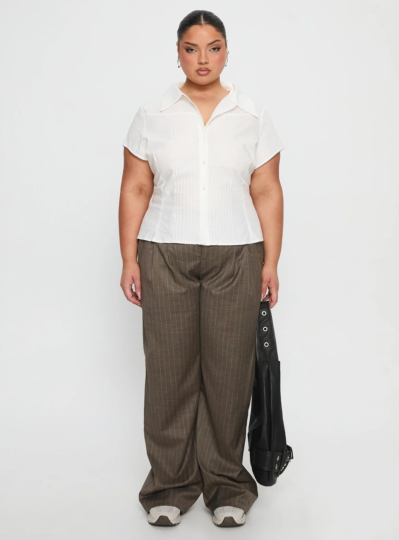 Akiyo Button Up Blouse Top White Curve - Image 7