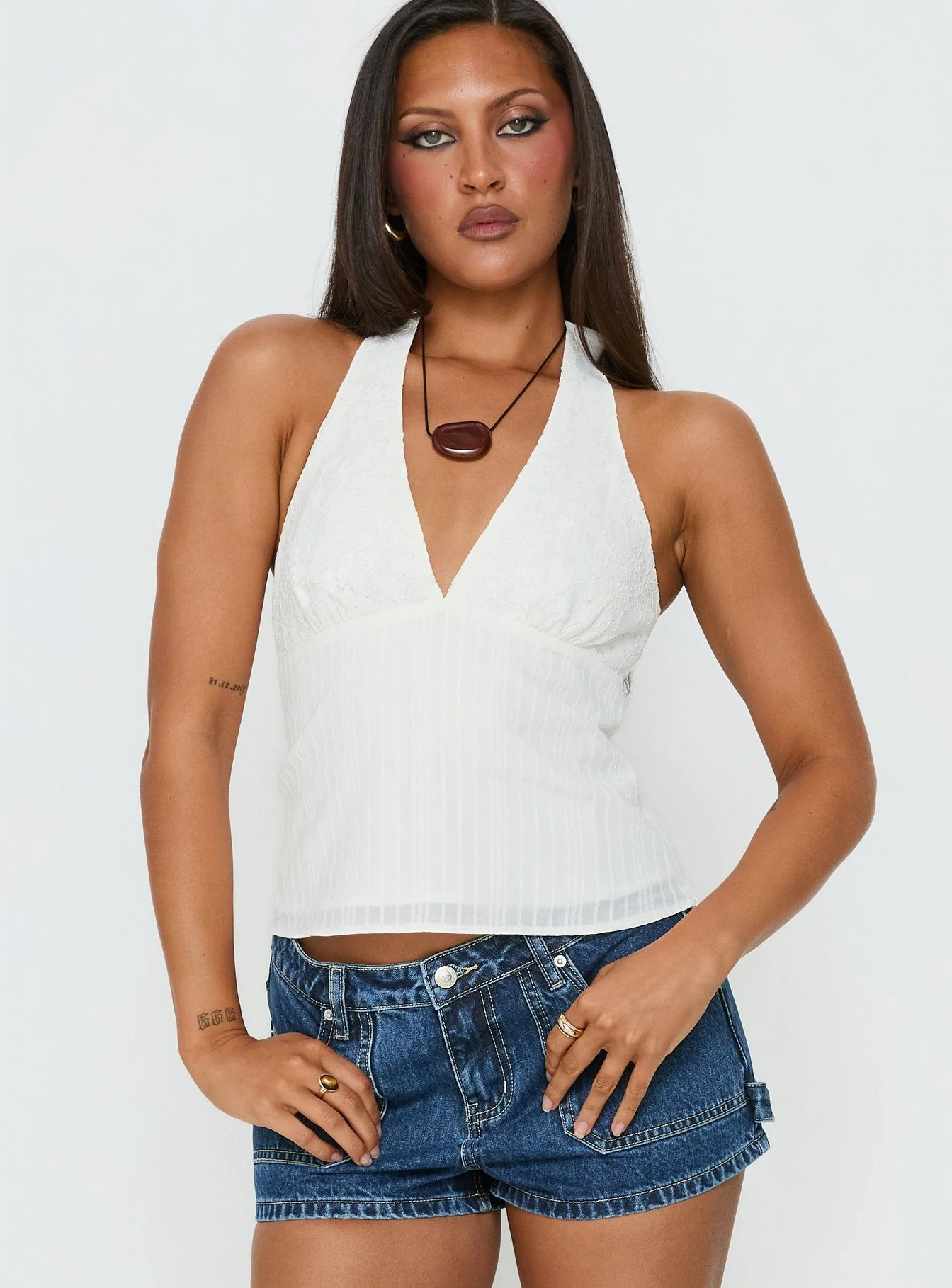 Alaskah Textured Halter Top White - Image 2