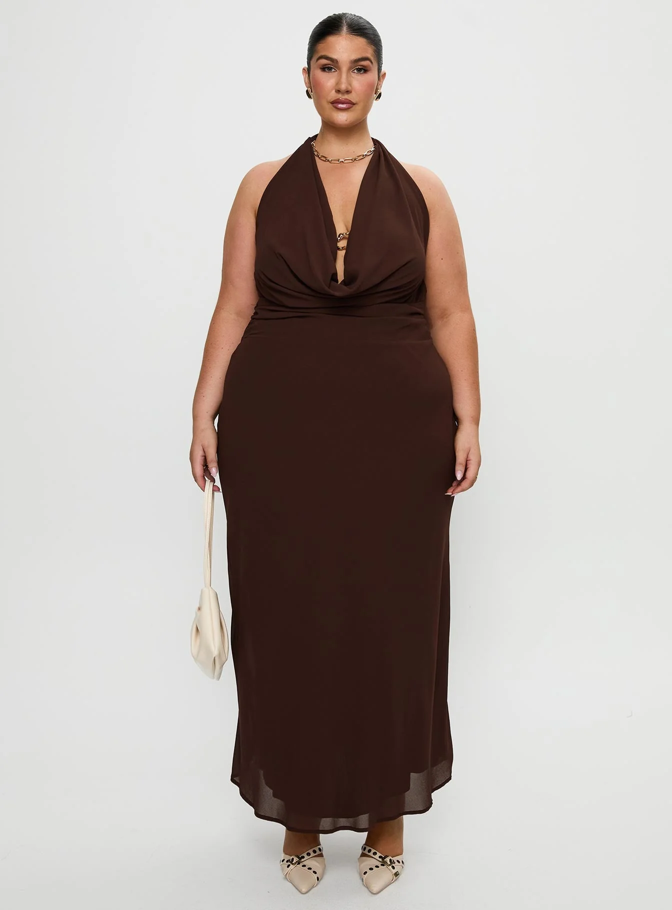 Alejandria Cowl Neck Maxi Dress Chocolate Curve - Image 7