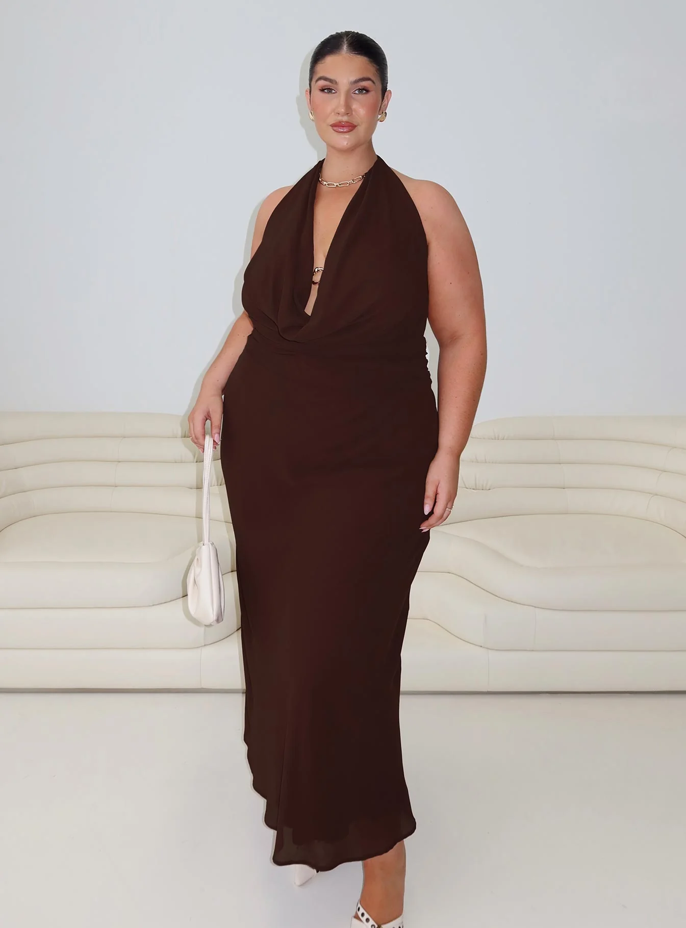 Alejandria Cowl Neck Maxi Dress Chocolate Curve - Image 8