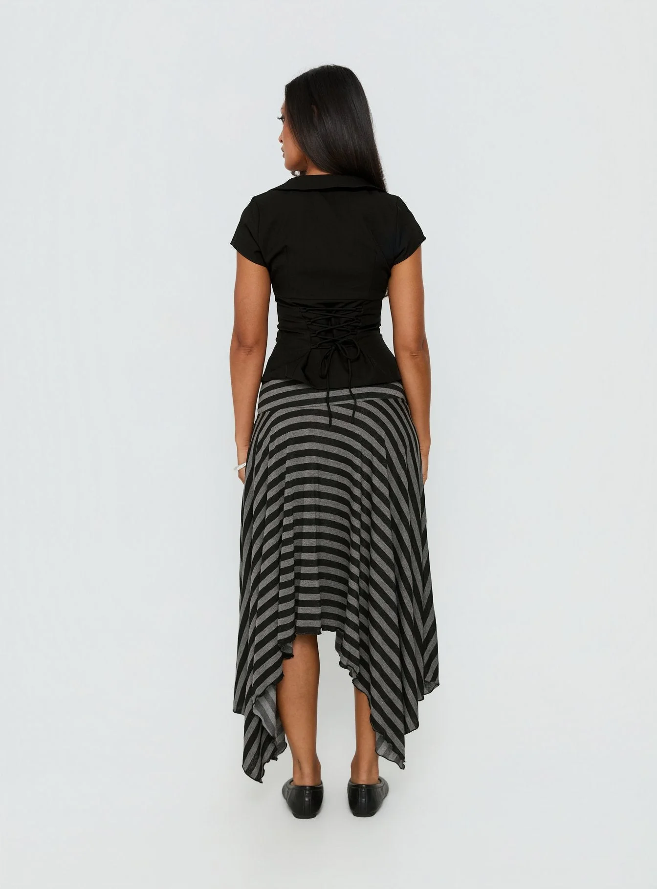 Alevia Asymmetrical Midi Skirt Black / Grey Stripe - Image 4