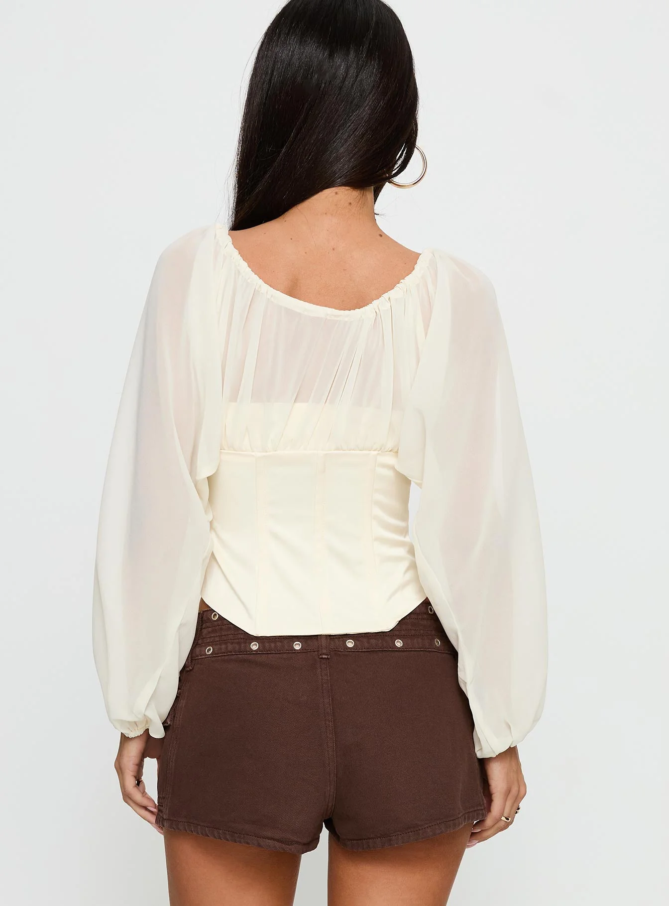 Gypsie Blouson Long Sleeve Corset Top Antique White - Image 5