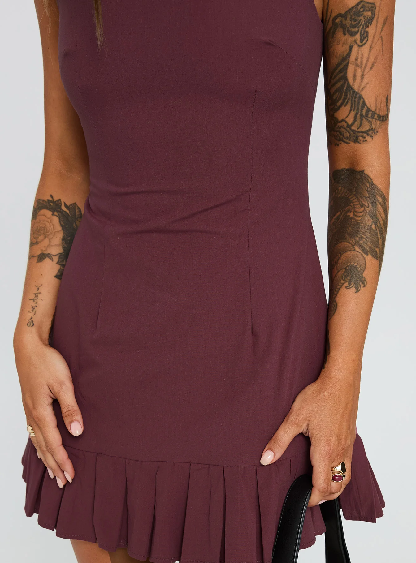Great Perhaps Pleated Mini Dress Currant - Image 5