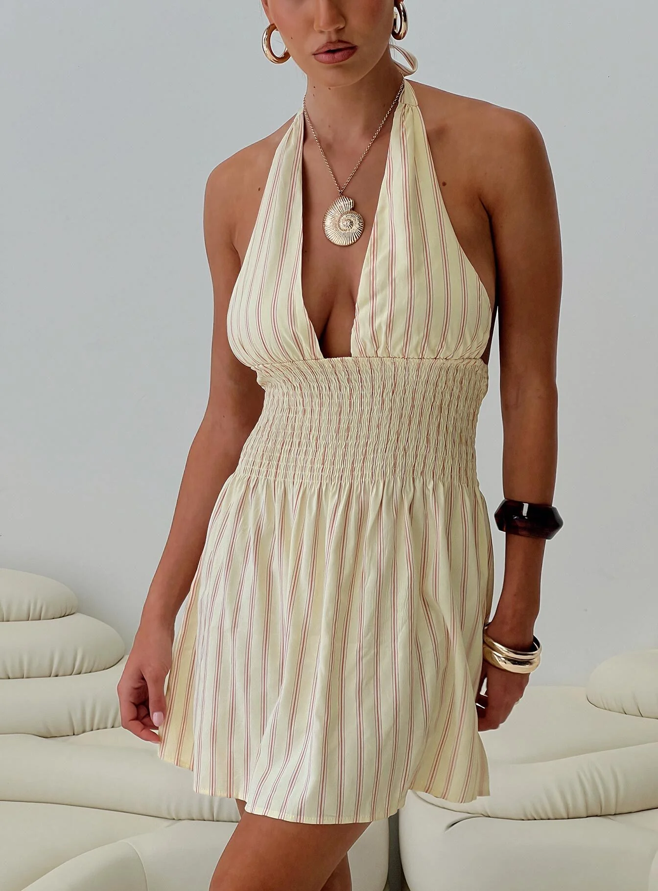 Alivea Shirred Mini Dress Cream - Image 10