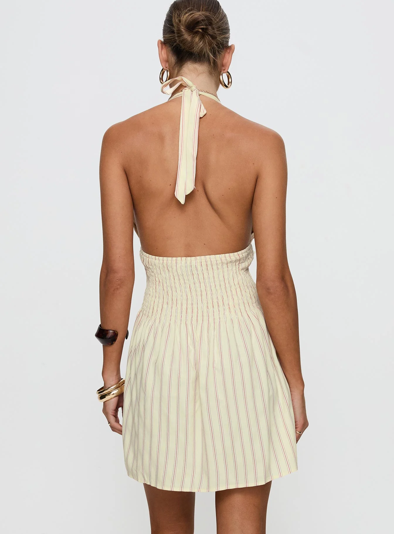 Alivea Shirred Mini Dress Cream - Image 5