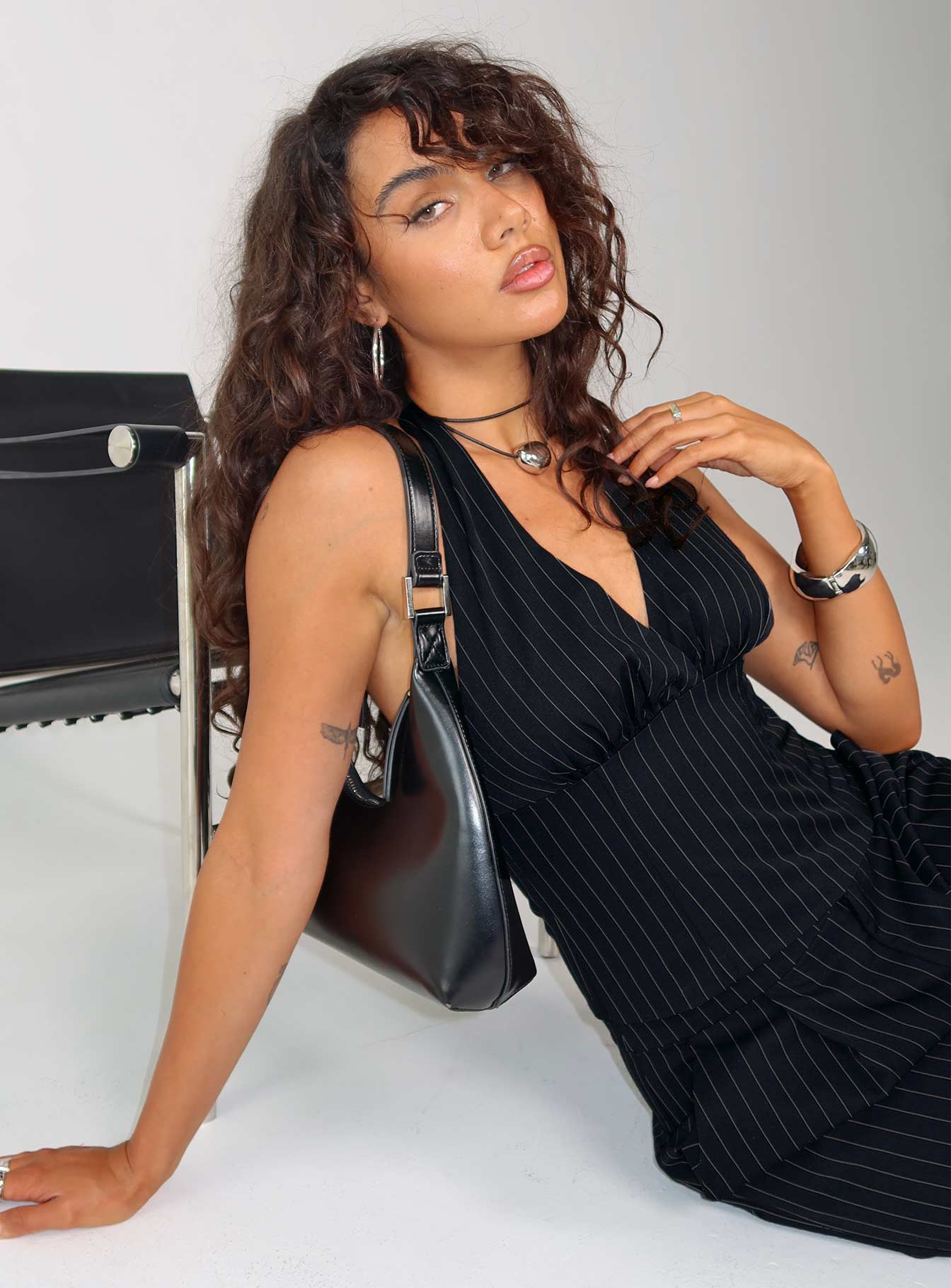All She Wrote Halter Tailored Set Navy Stripe - Image 8