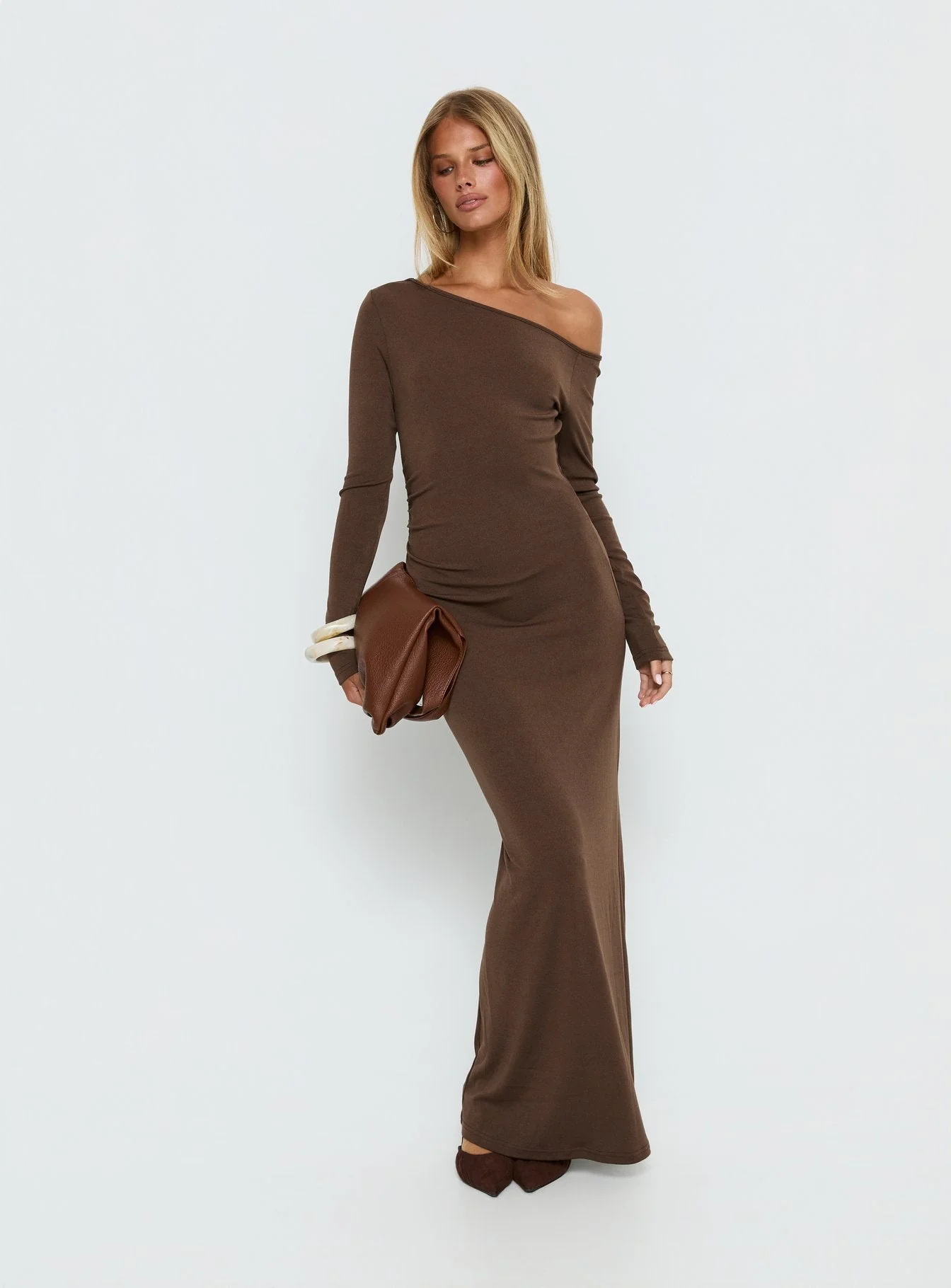 Allycia Long Sleeve Maxi Dress Brown - Image 2