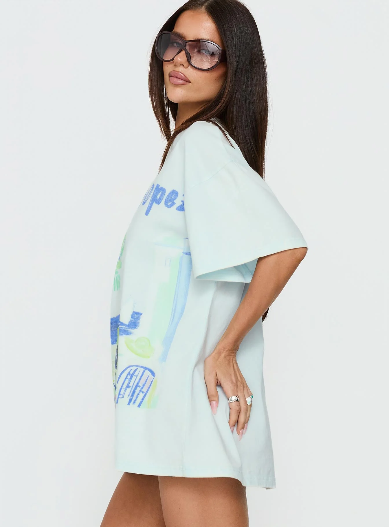 St Tropez Postcards Oversized Graphic Tee Washed Blue - Image 3
