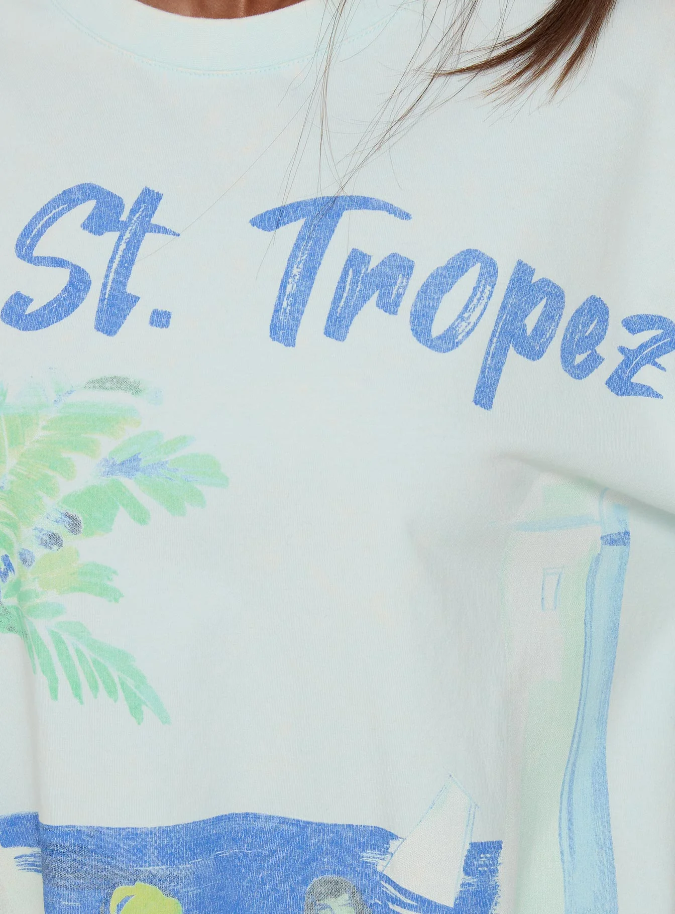 St Tropez Postcards Oversized Graphic Tee Washed Blue - Image 5
