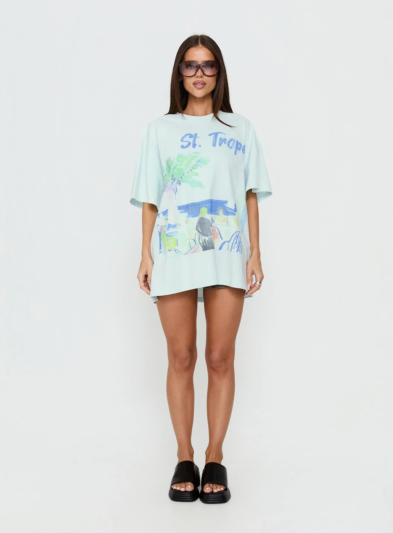 St Tropez Postcards Oversized Graphic Tee Washed Blue - Image 7