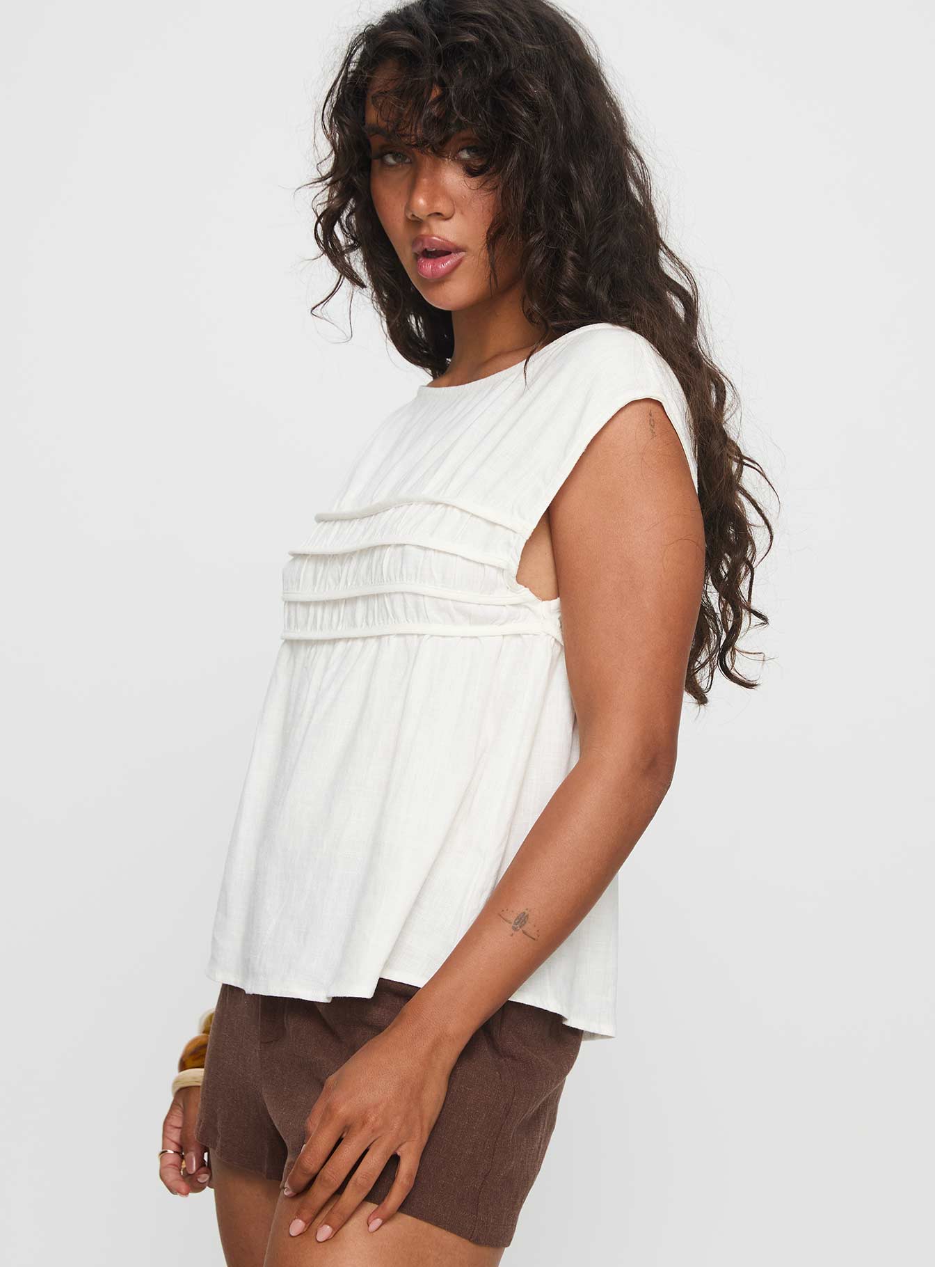 Alorie Textured Linen Blouse Top White - Image 4