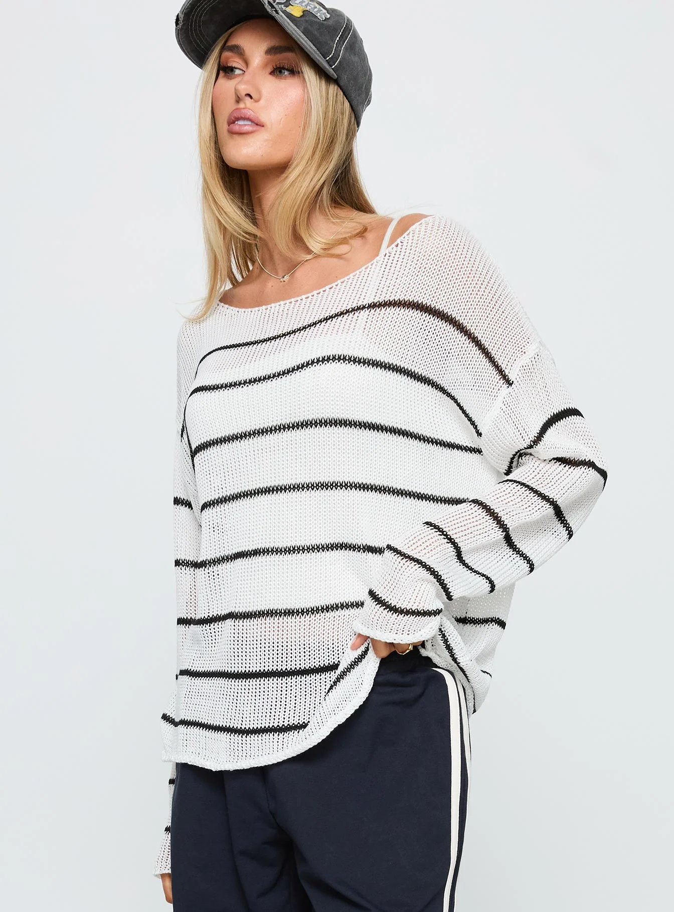 Alperton Knit Sweater Cream Stripe - Image 4