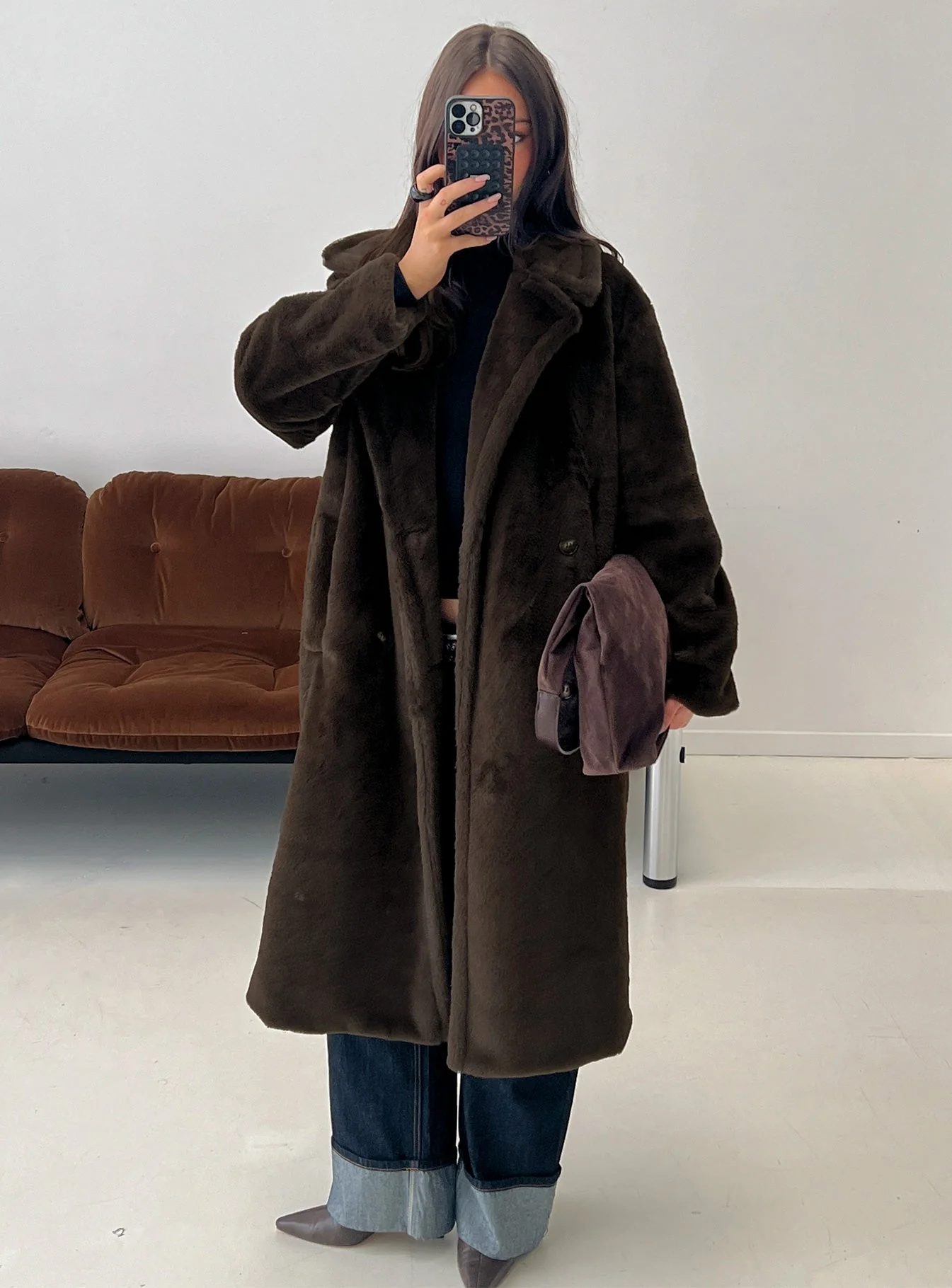 Alvie Longline Faux Fur Coat Brown - Image 8