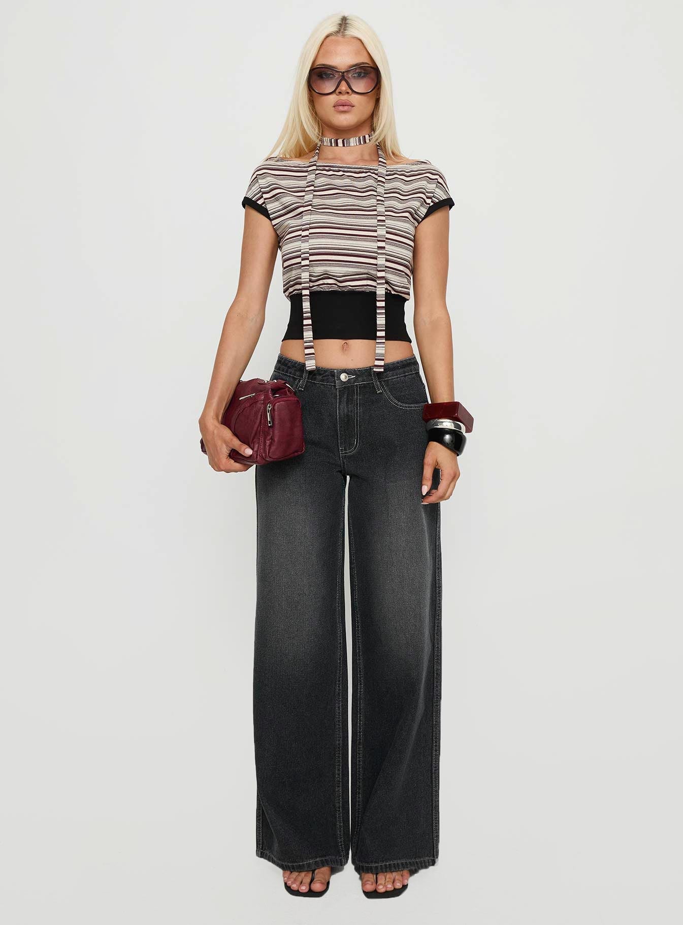 Amantha Scarf Detail Off Shoulder Top Stripe - Image 7