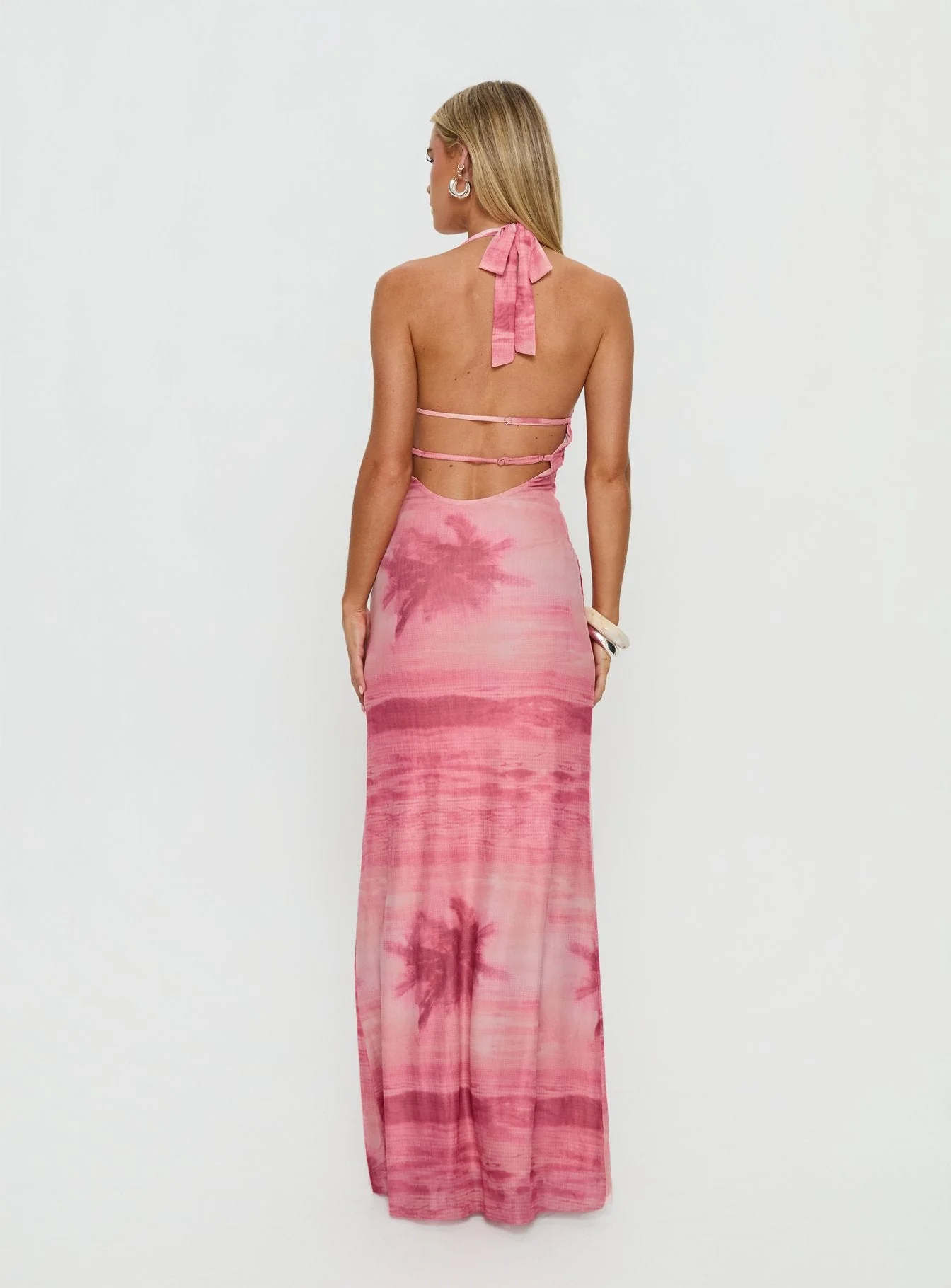 Amelina Halter Maxi Dress Pink Palm Tree Multi - Image 4