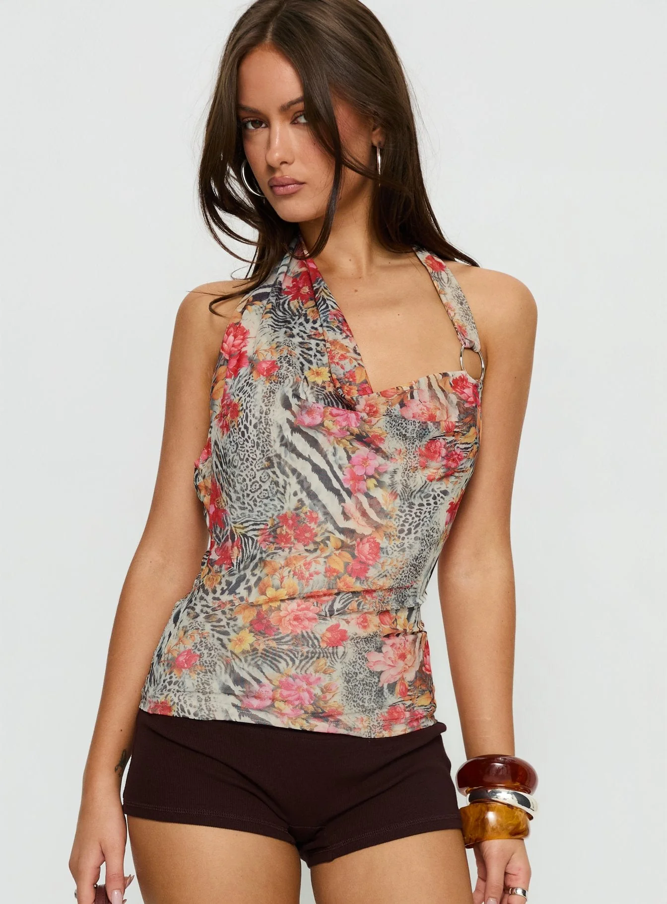 Analyssa Cowl Neck Top Leopard Floral - Image 2