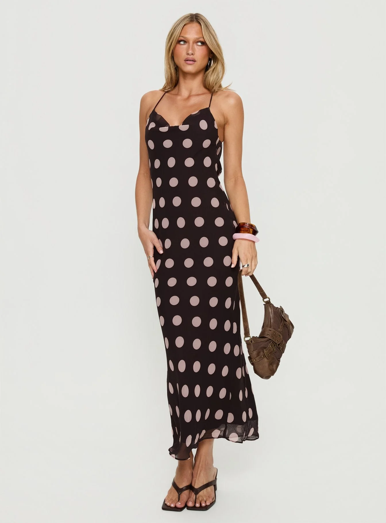 Andreana Low Back Maxi Dress Burgundy Polka Dot - Image 2