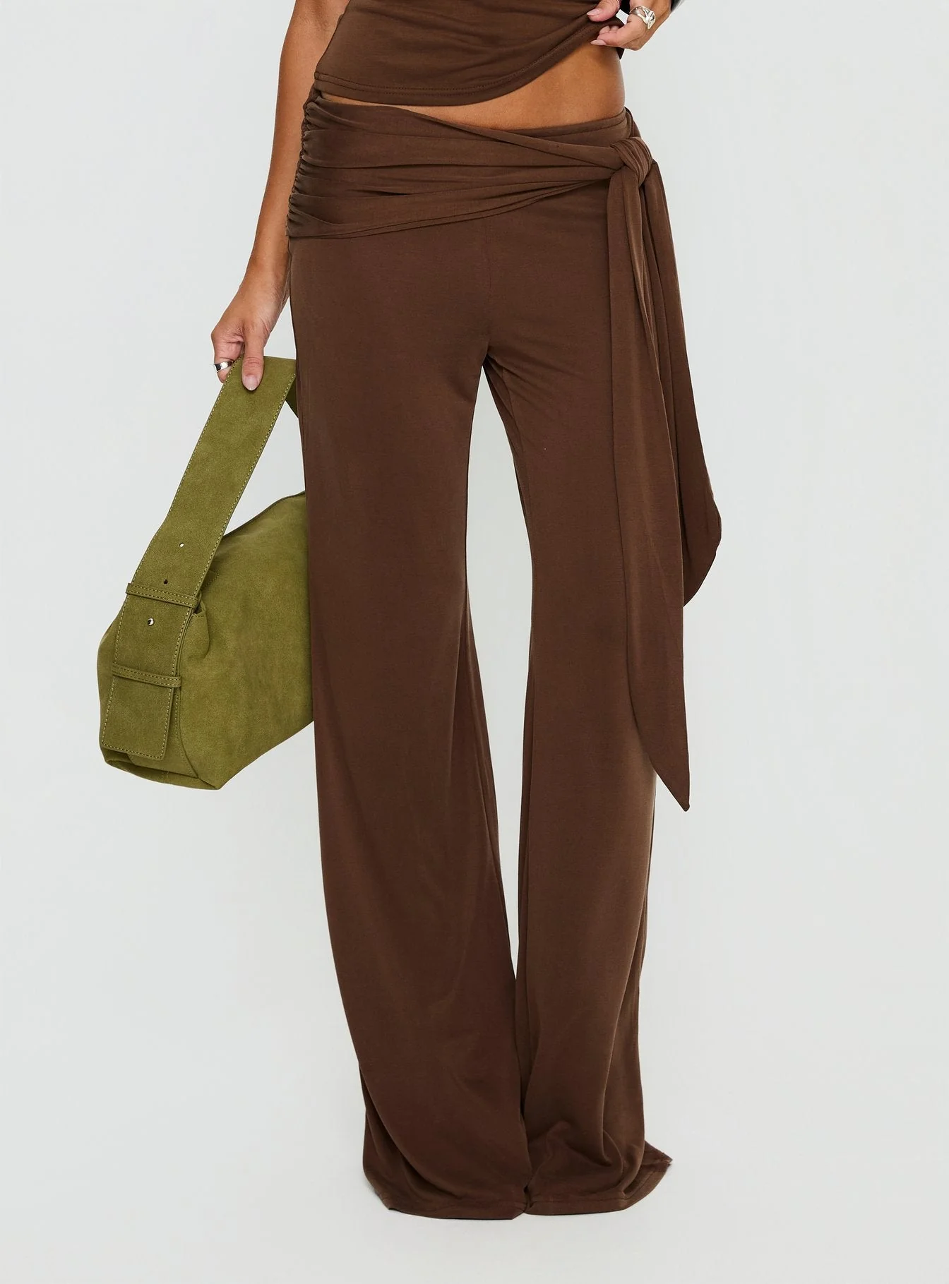 Katiana Wrap Jersey Pants Brown - Image 2