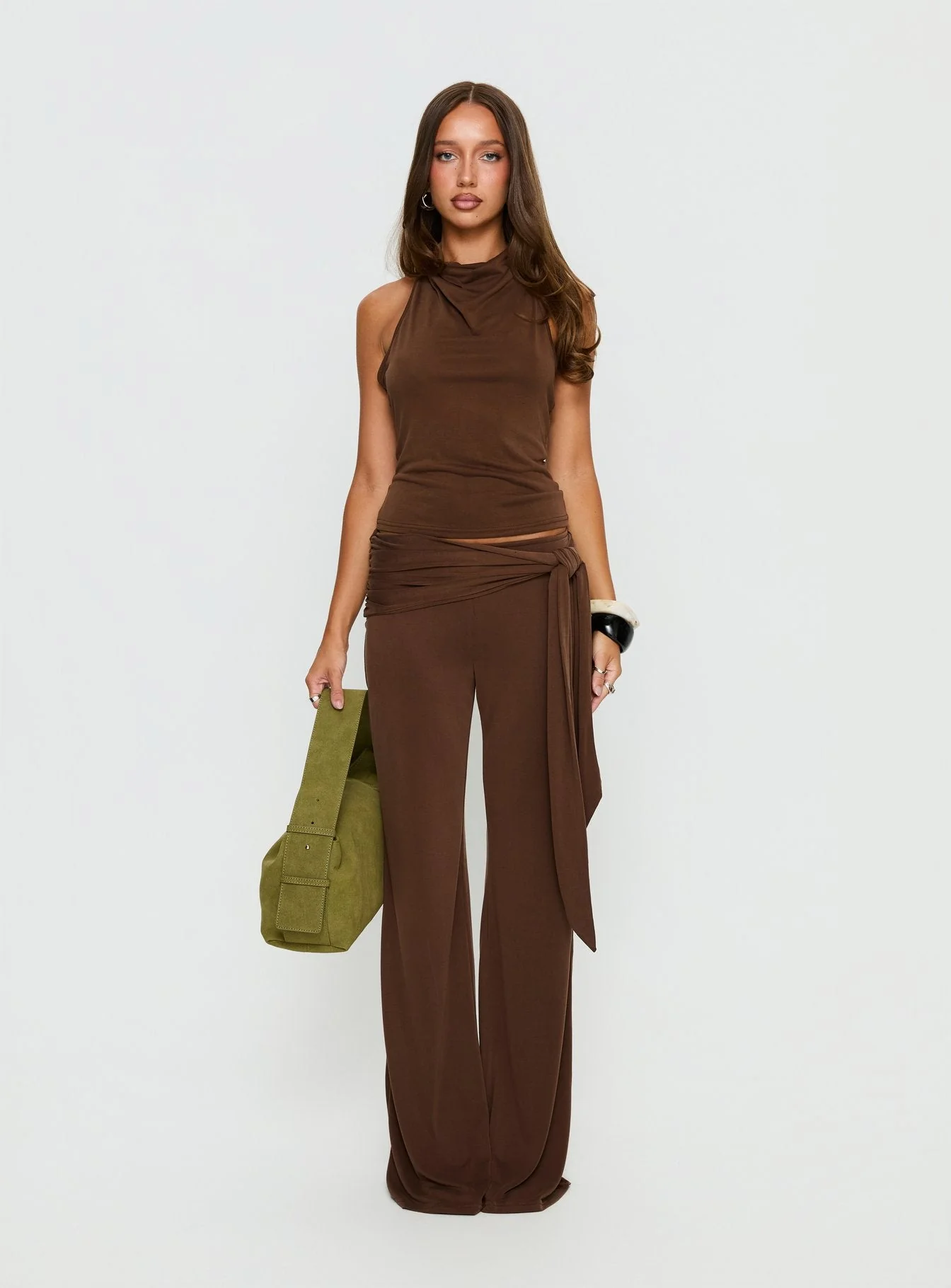 Katiana Wrap Jersey Pants Brown - Image 7