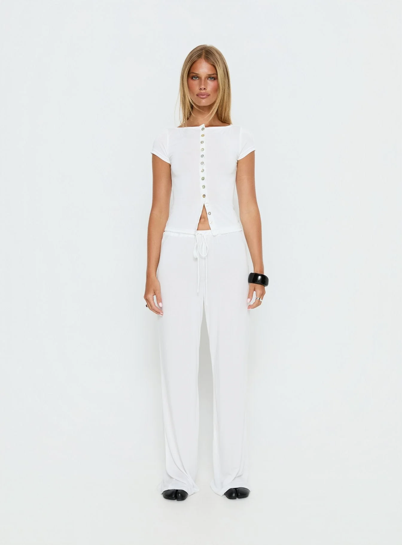 Angellina Jersey Button Down Top White - Image 8