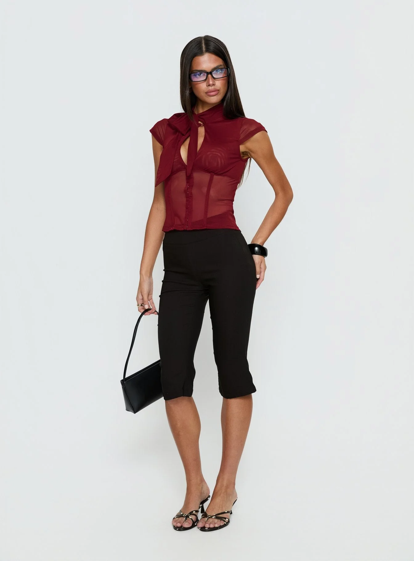 Anistasia Mesh Keyhole Corset Top Burgundy - Image 3