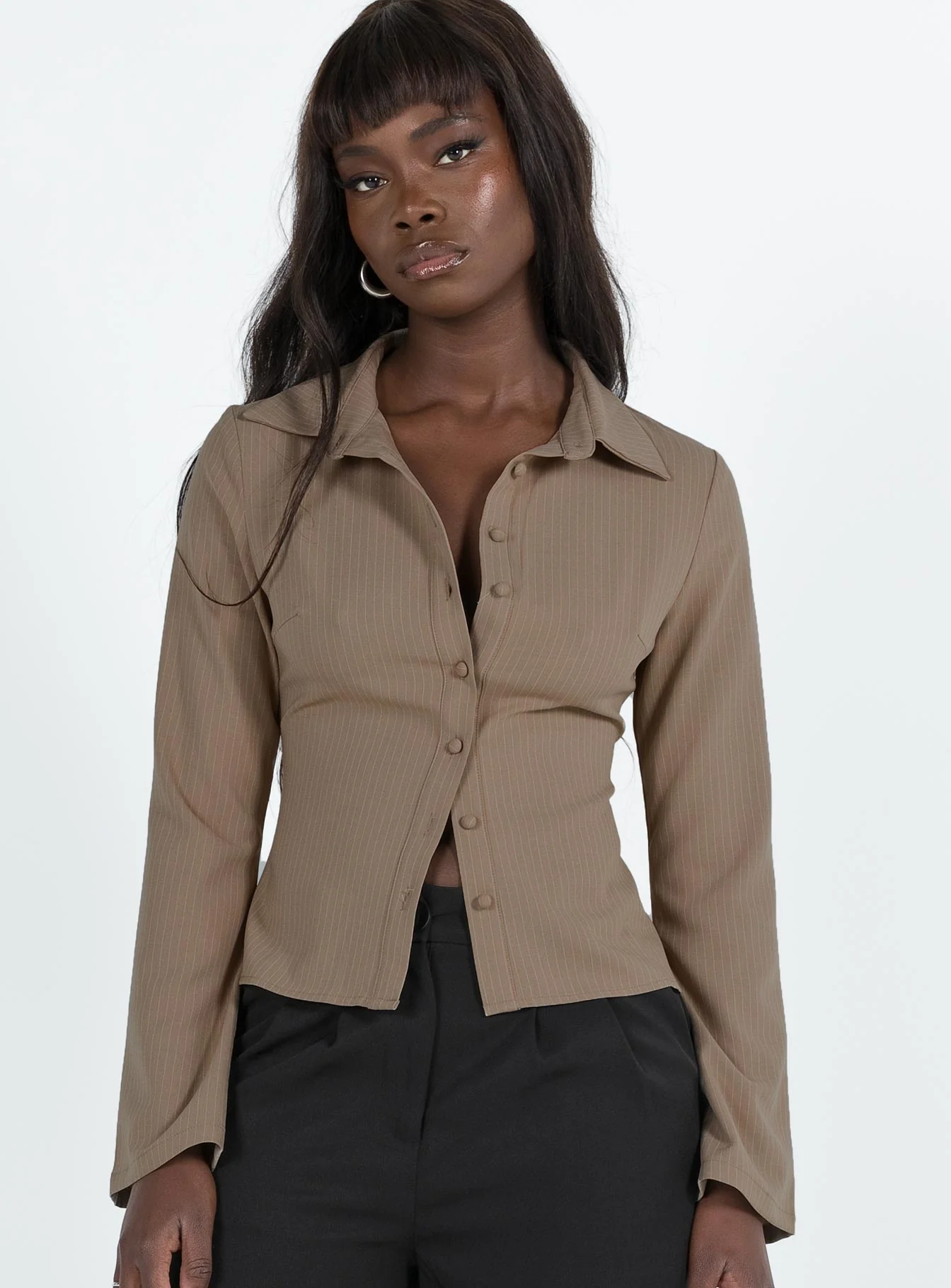Anni Pinstripe Shirt Beige - Image 2