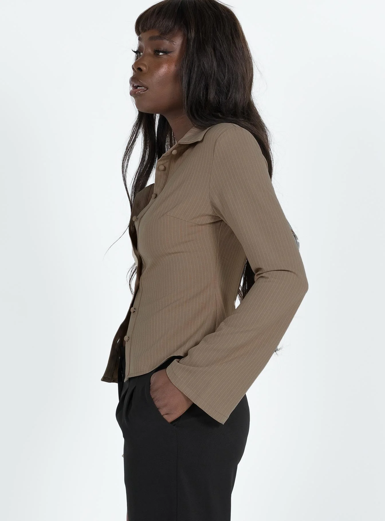 Anni Pinstripe Shirt Beige - Image 4