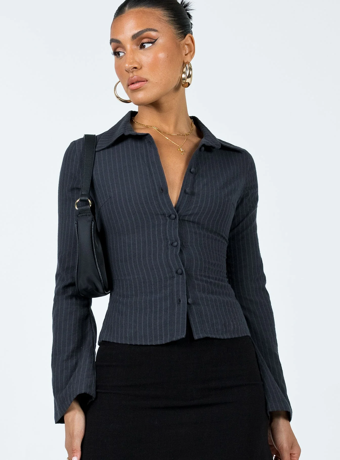 Anni Pinstripe Shirt Black - Image 2