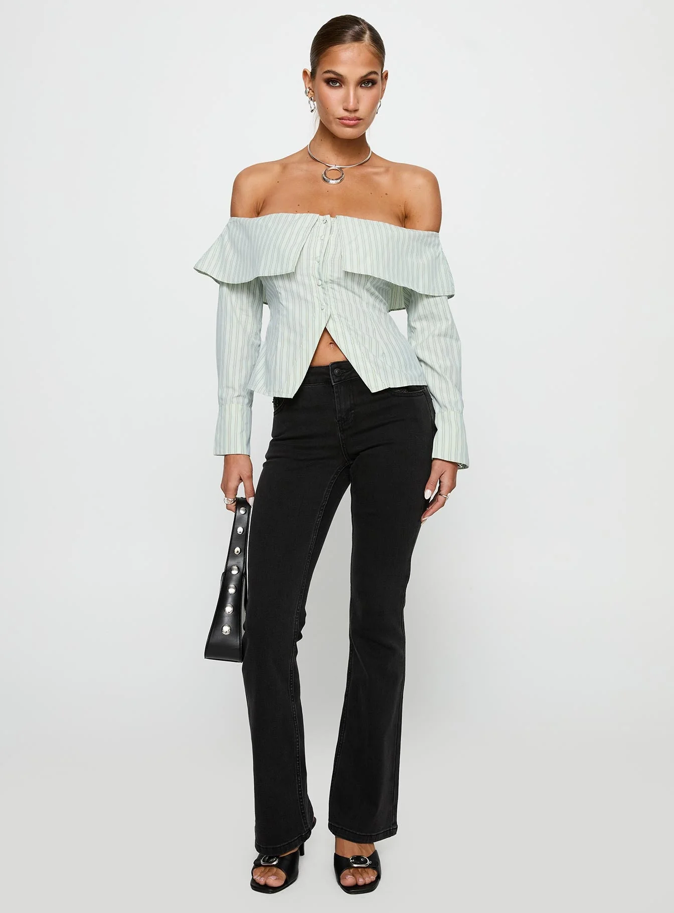 Another Hill Off Shoulder Top Green Stripe - Image 3