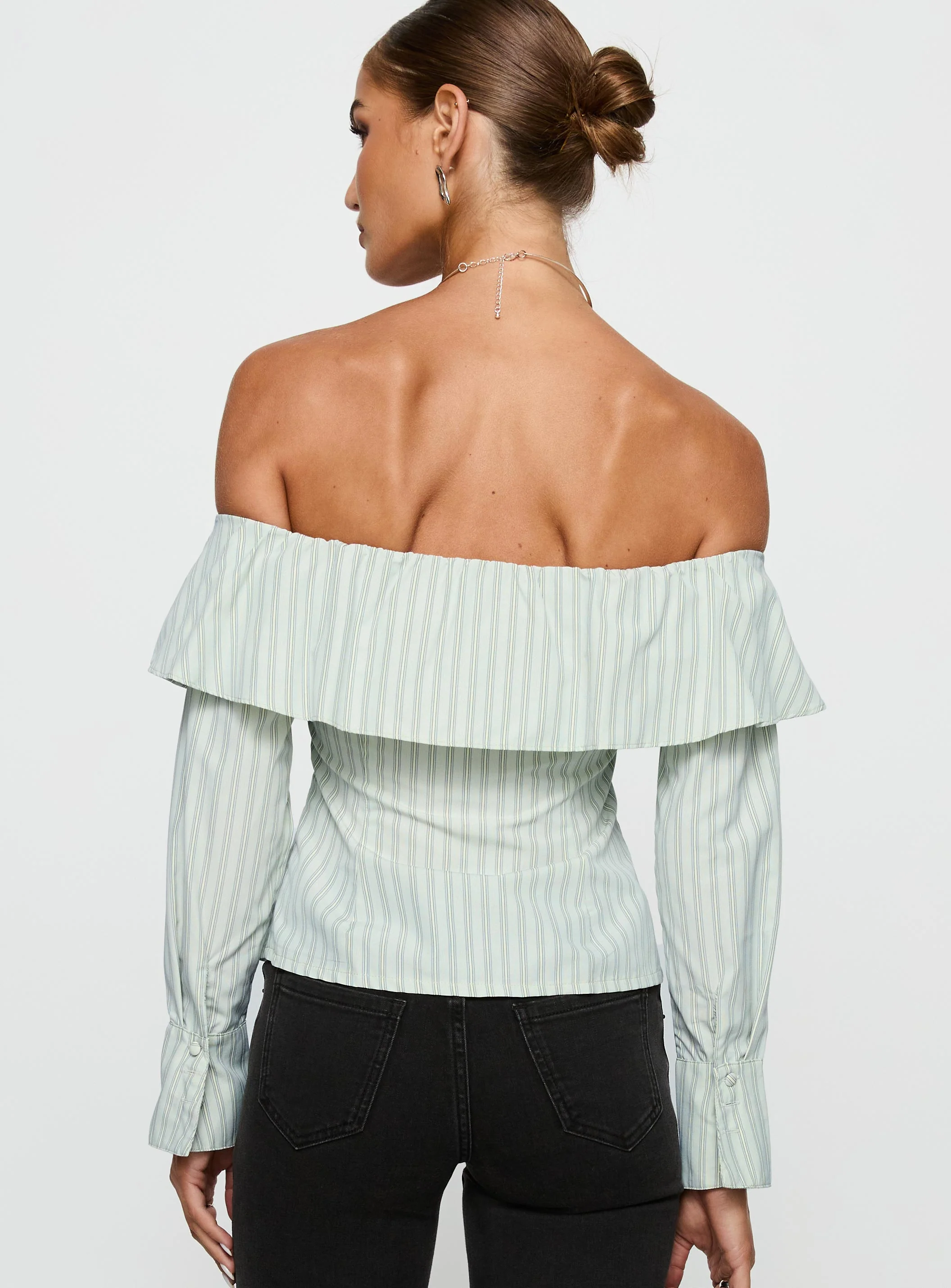 Another Hill Off Shoulder Top Green Stripe - Image 5