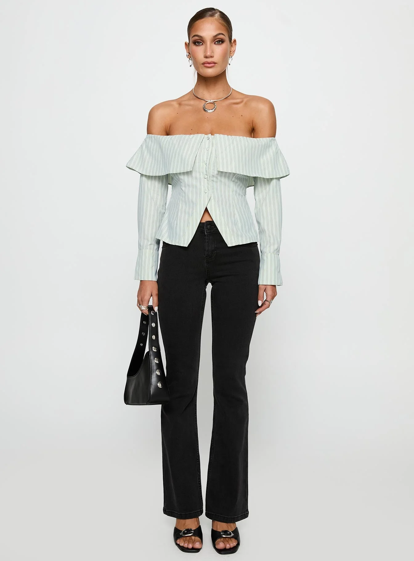 Another Hill Off Shoulder Top Green Stripe - Image 7