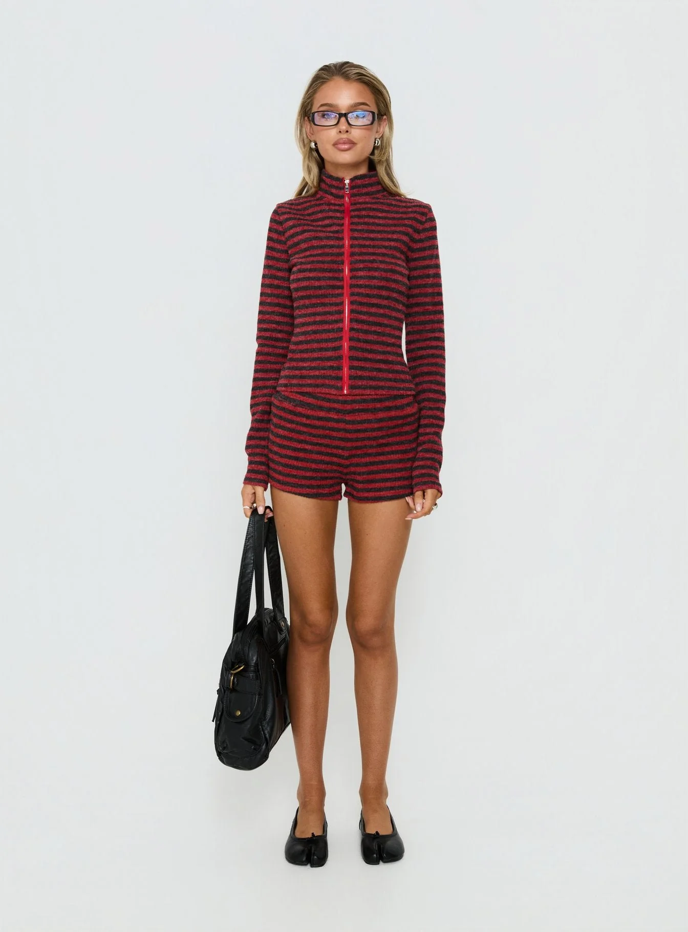 Apex Funnel Neck Knit Jacket Red Stripe - Image 7