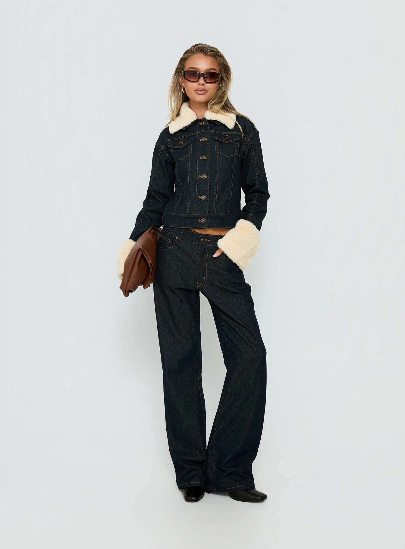 Apres Faux Fur Trim Denim Jacket Indigo - Image 3