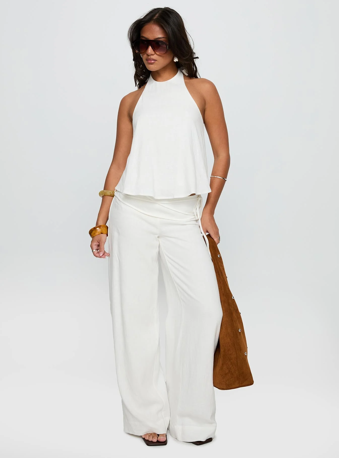 Aquaria Halter Linen Blend Top White - Image 3