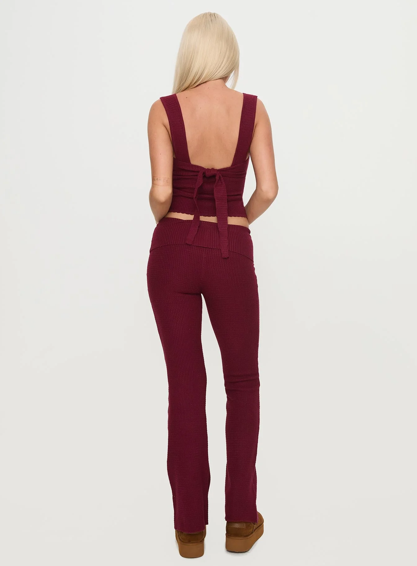 Closed Eyes Flared Pants Maroon - Image 5