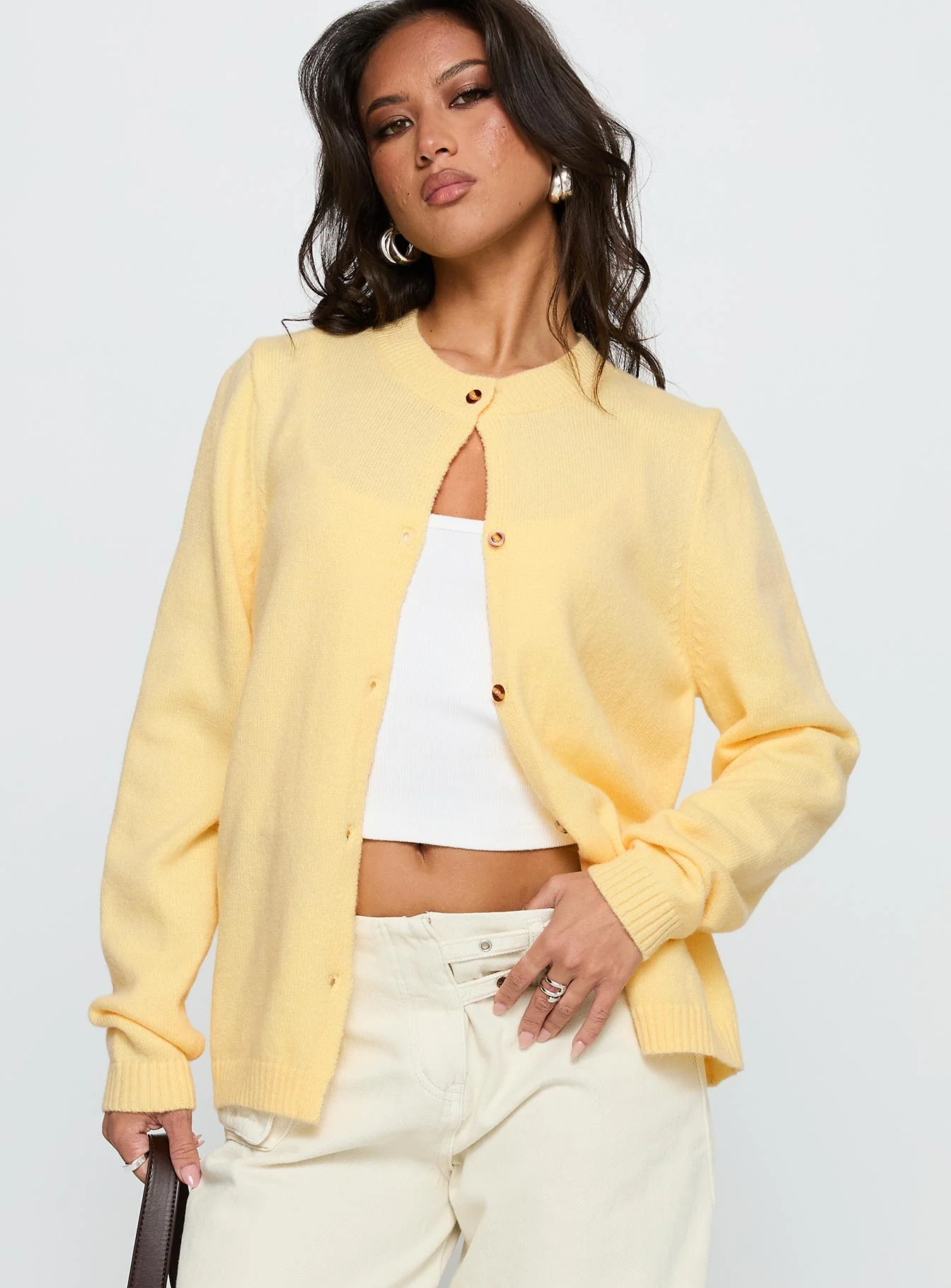 Arica Button Up Knit Cardigan Lemon - Image 2