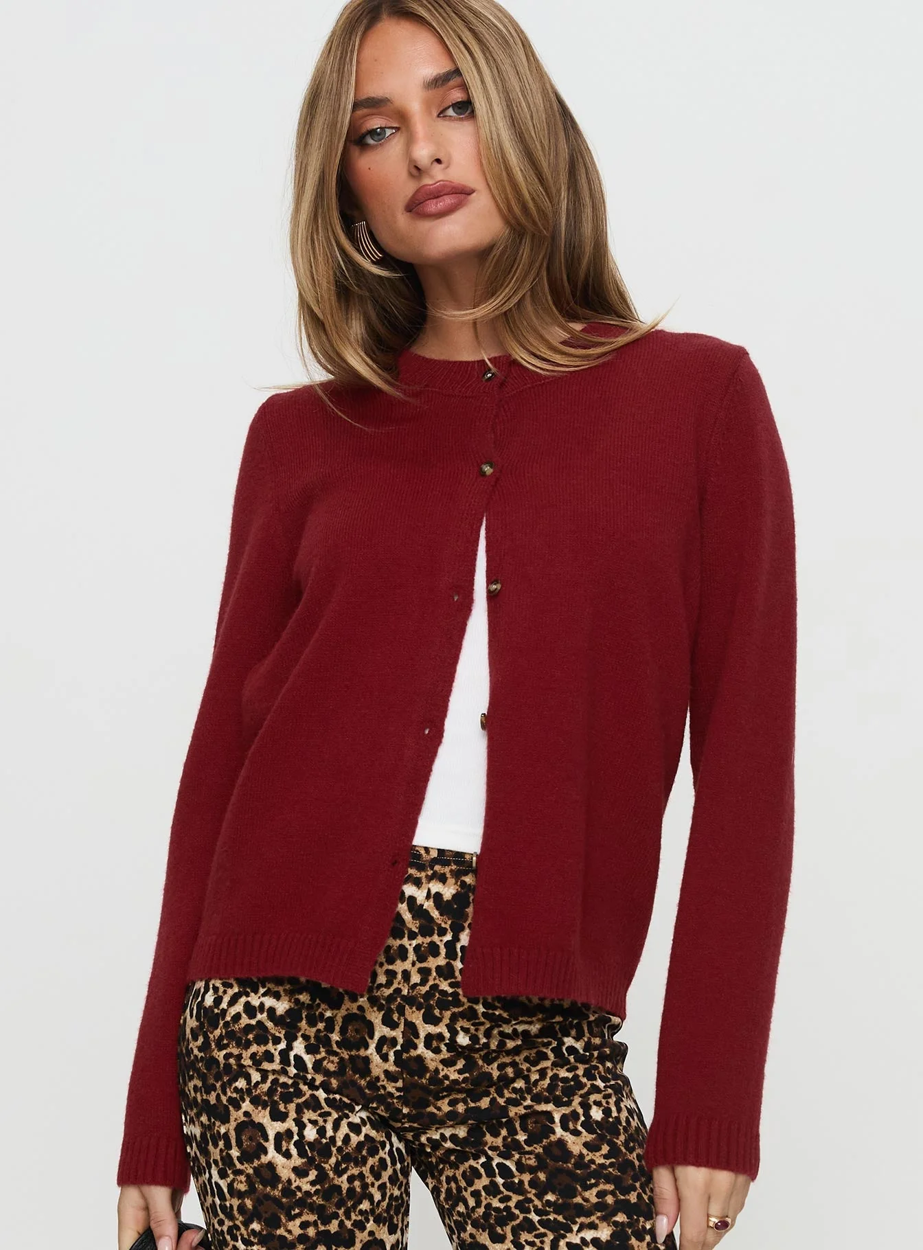 Arica Button Up Knit Cardigan Red - Image 2