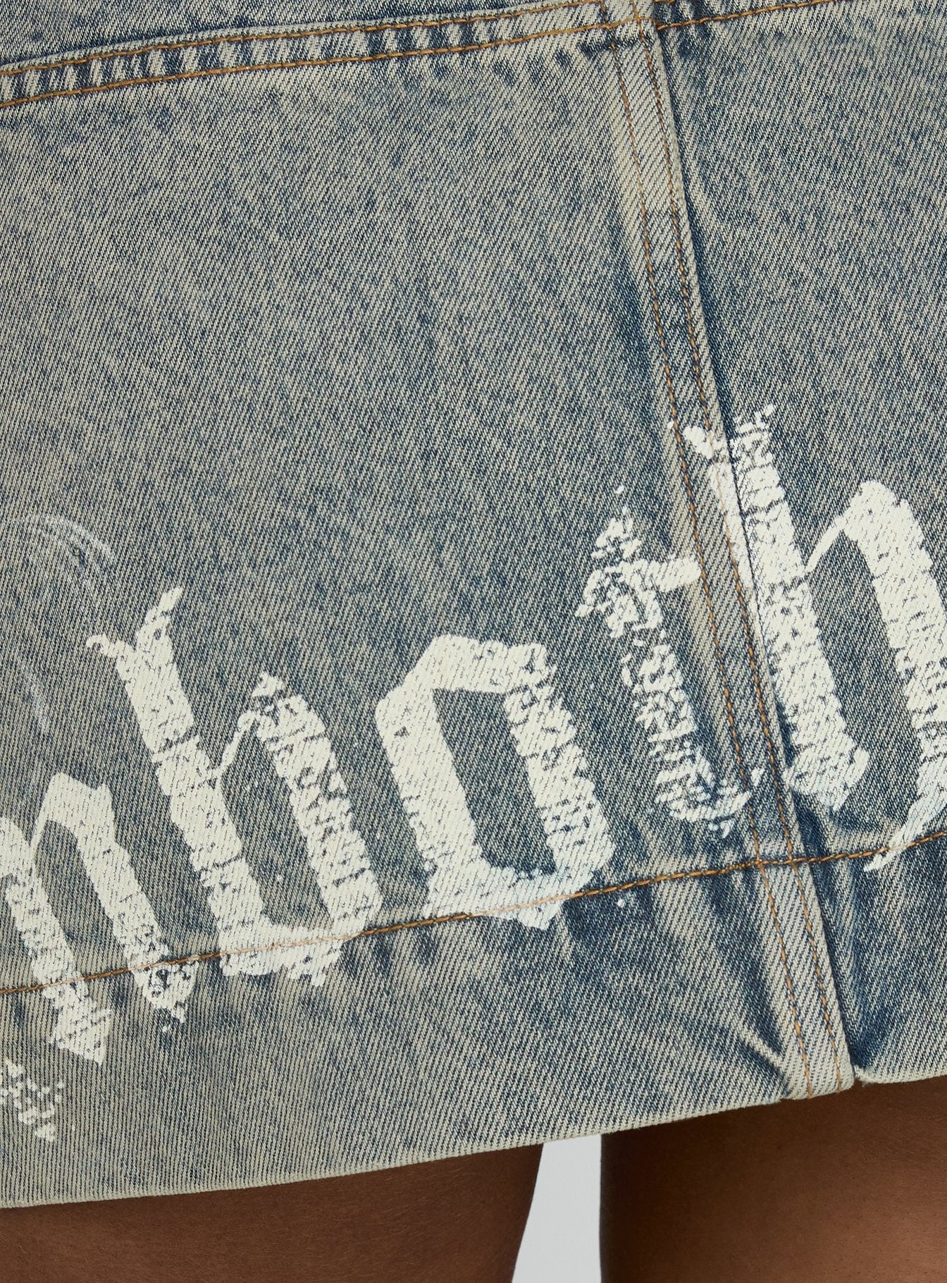 Arigatou Graphic Denim Mini Skirt Light Blue - Image 6