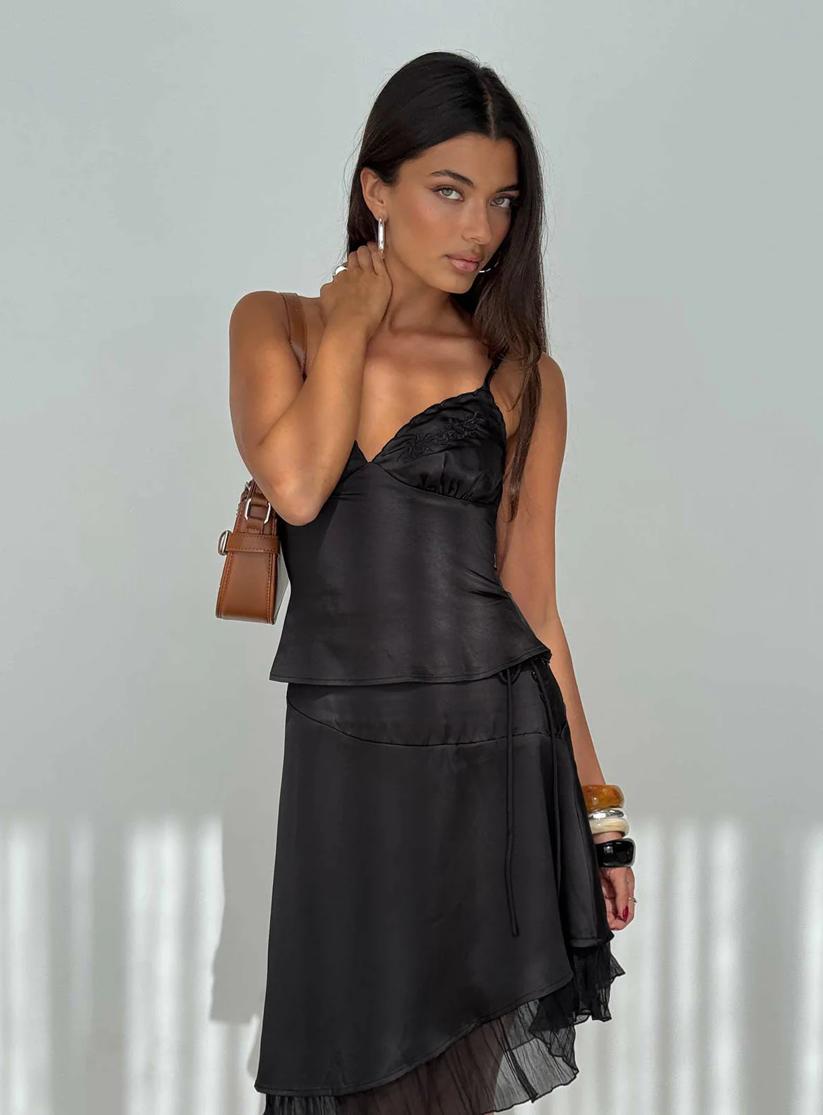 Aruba Satin Embroidered Cami Top Black