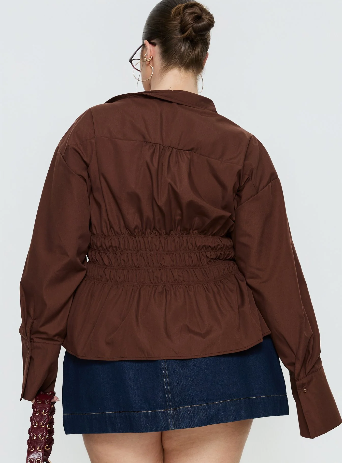 As You Are Shirred Button Up Top Chocolate Curve - Image 5