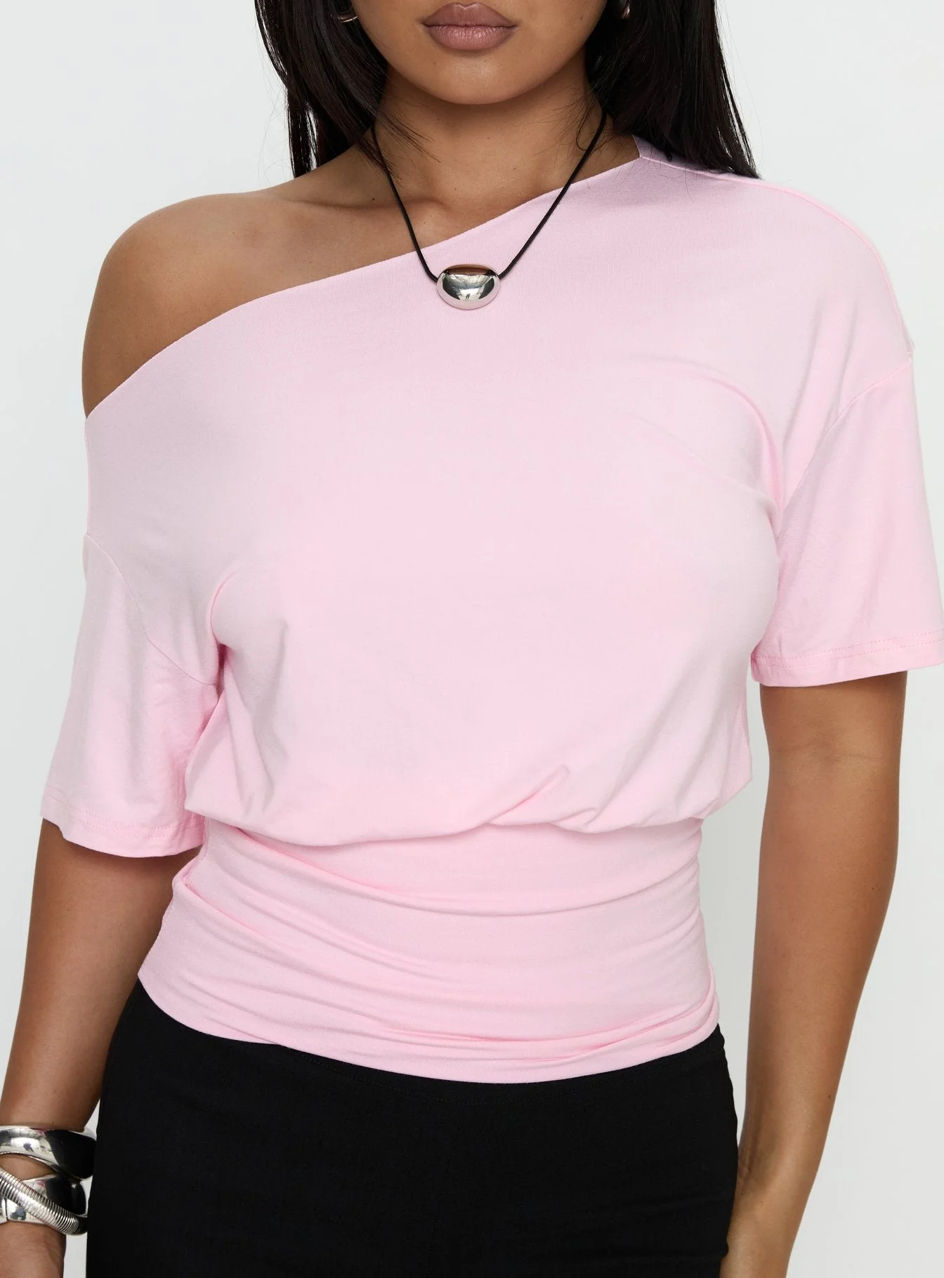 Ashlinn Off Shoulder Drapey Top Baby Pink - Image 6